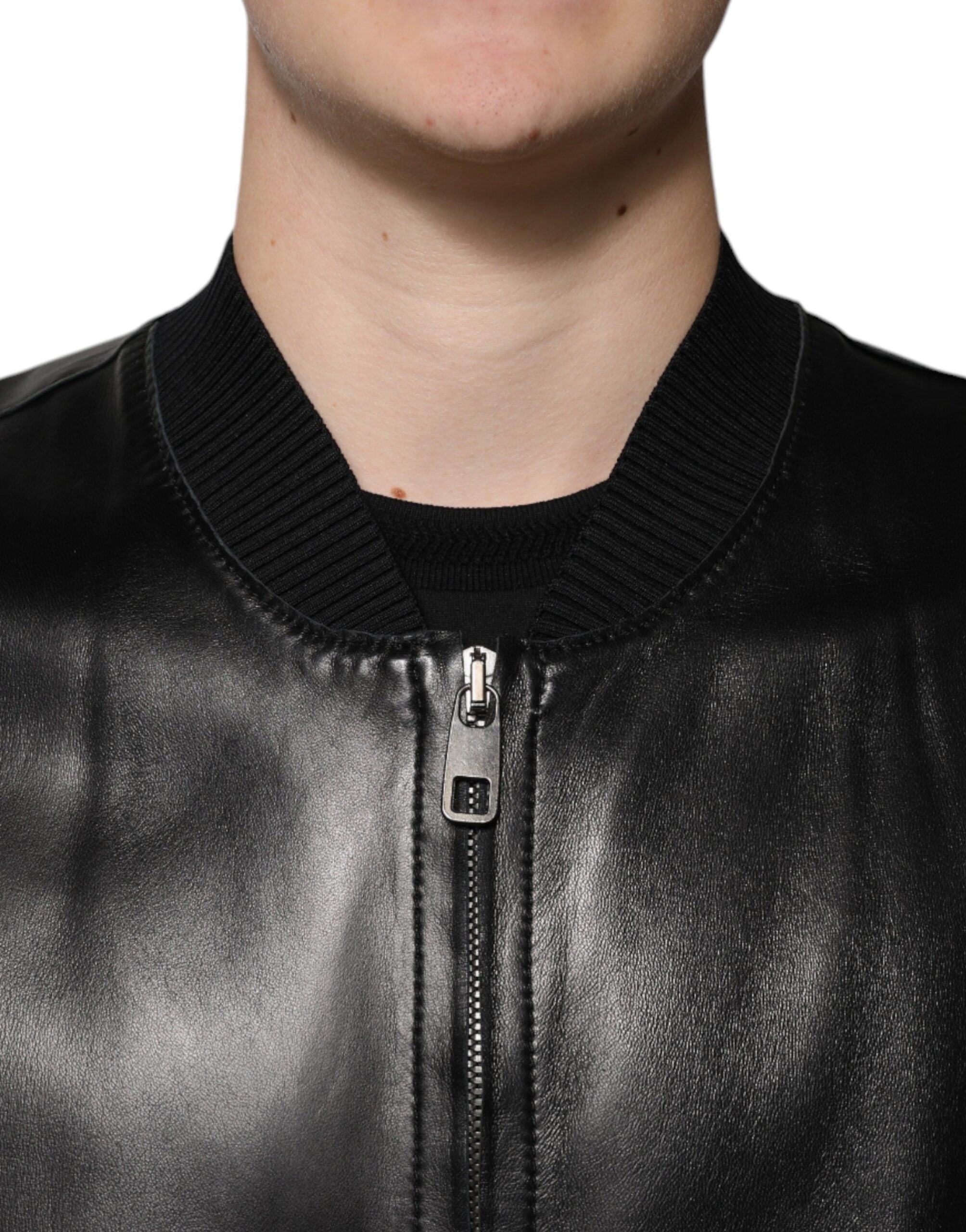 Dolce & Gabbana Black Leather Full Zip Biker Blouson Men's Jacket (Pre-Owned)