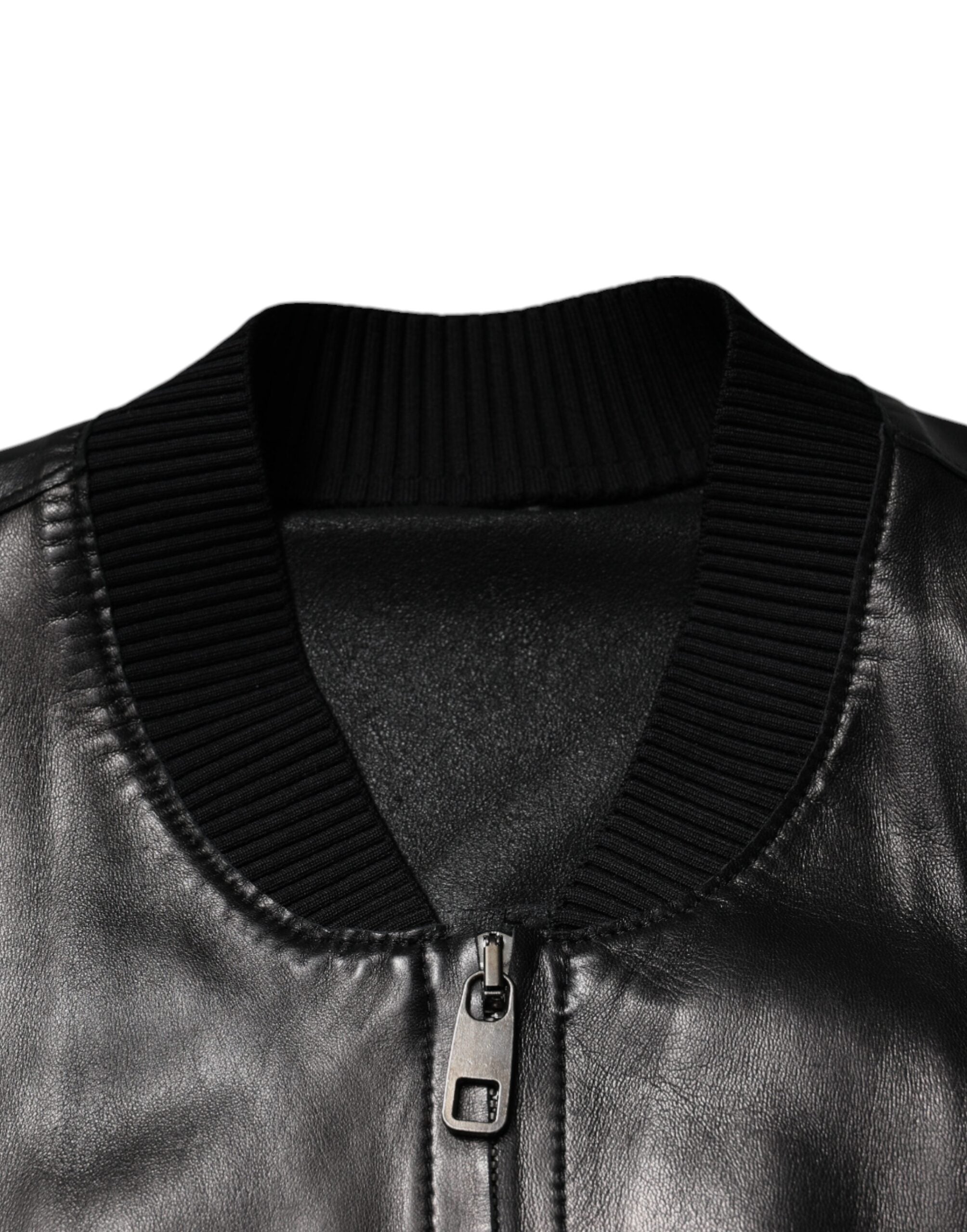 Dolce & Gabbana Black Leather Full Zip Biker Blouson Men's Jacket (Pre-Owned)