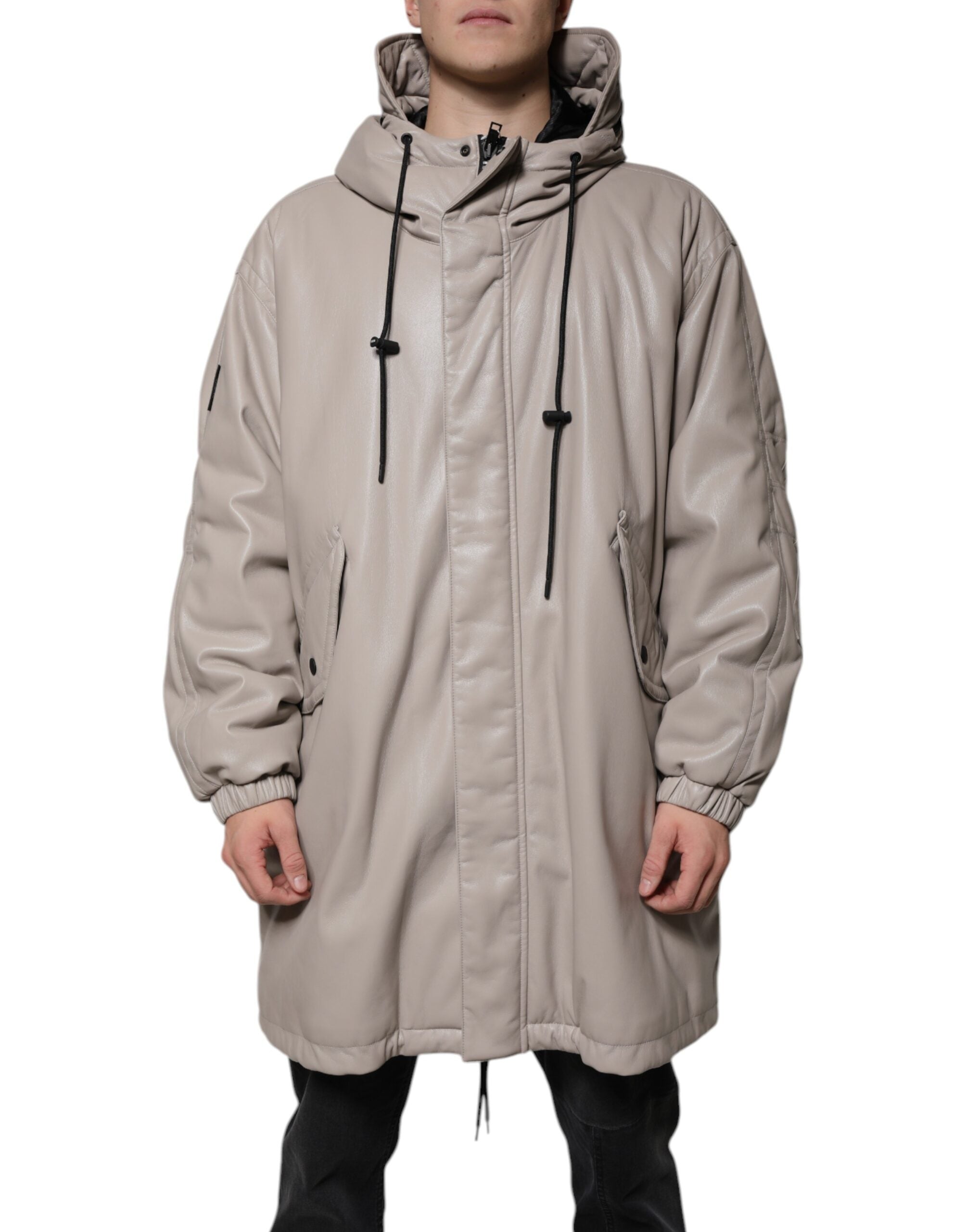 MSGM Beige Full Zip Hooded Long Sleeves Casual Coat Men's Jacket (Pre-Owned)