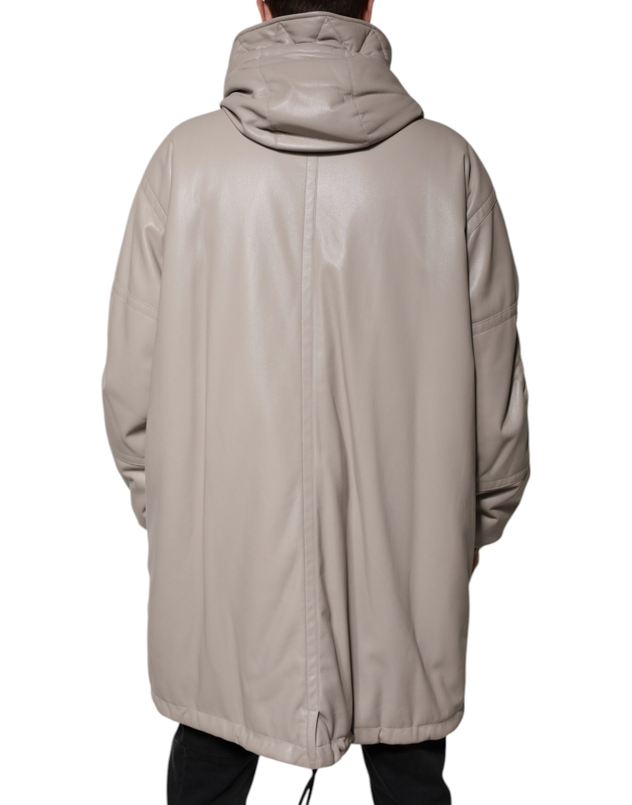 MSGM Beige Full Zip Hooded Long Sleeves Casual Coat Men's Jacket (Pre-Owned)