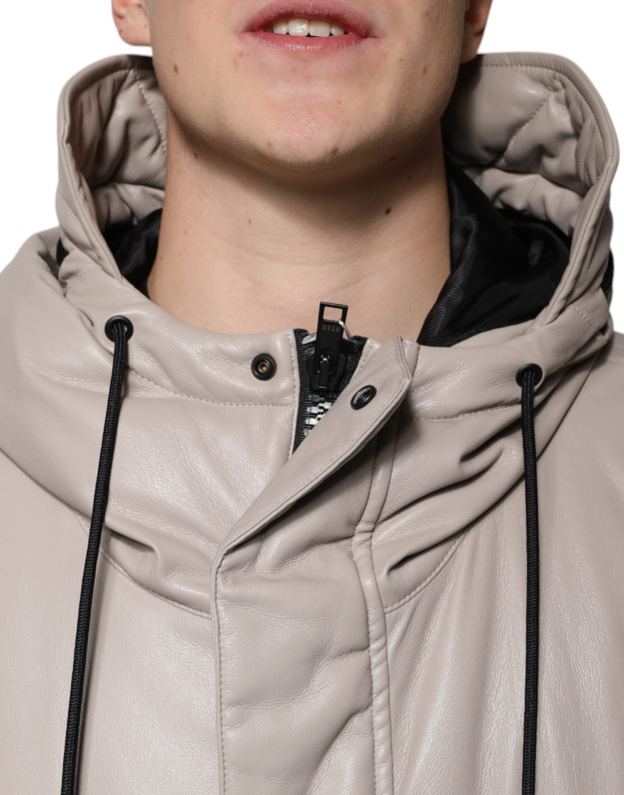 MSGM Beige Full Zip Hooded Long Sleeves Casual Coat Men's Jacket (Pre-Owned)