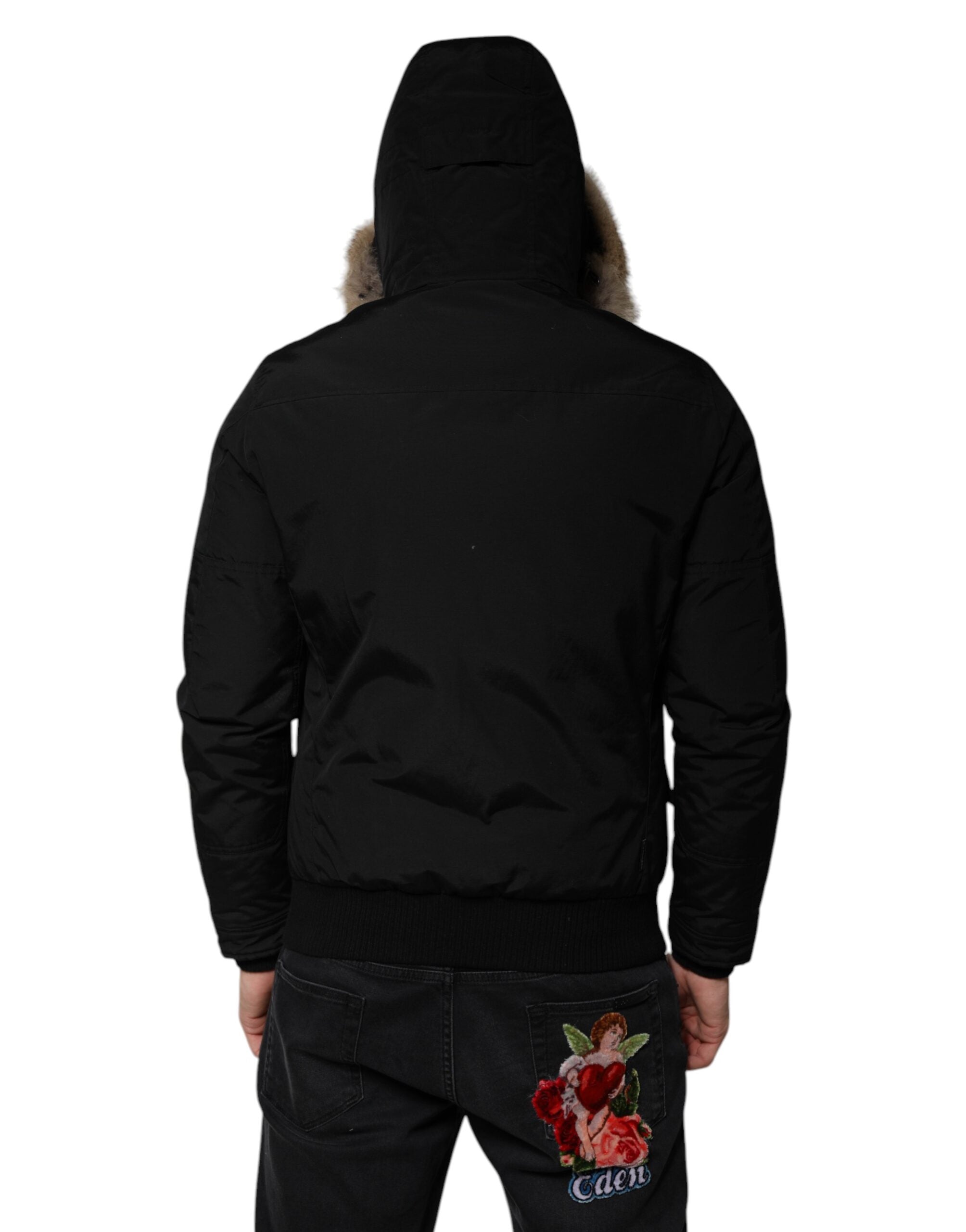 Woolrich Black Hooded Long Sleeves Fur Shearling Coat Men's Jacket (Pre-Owned)