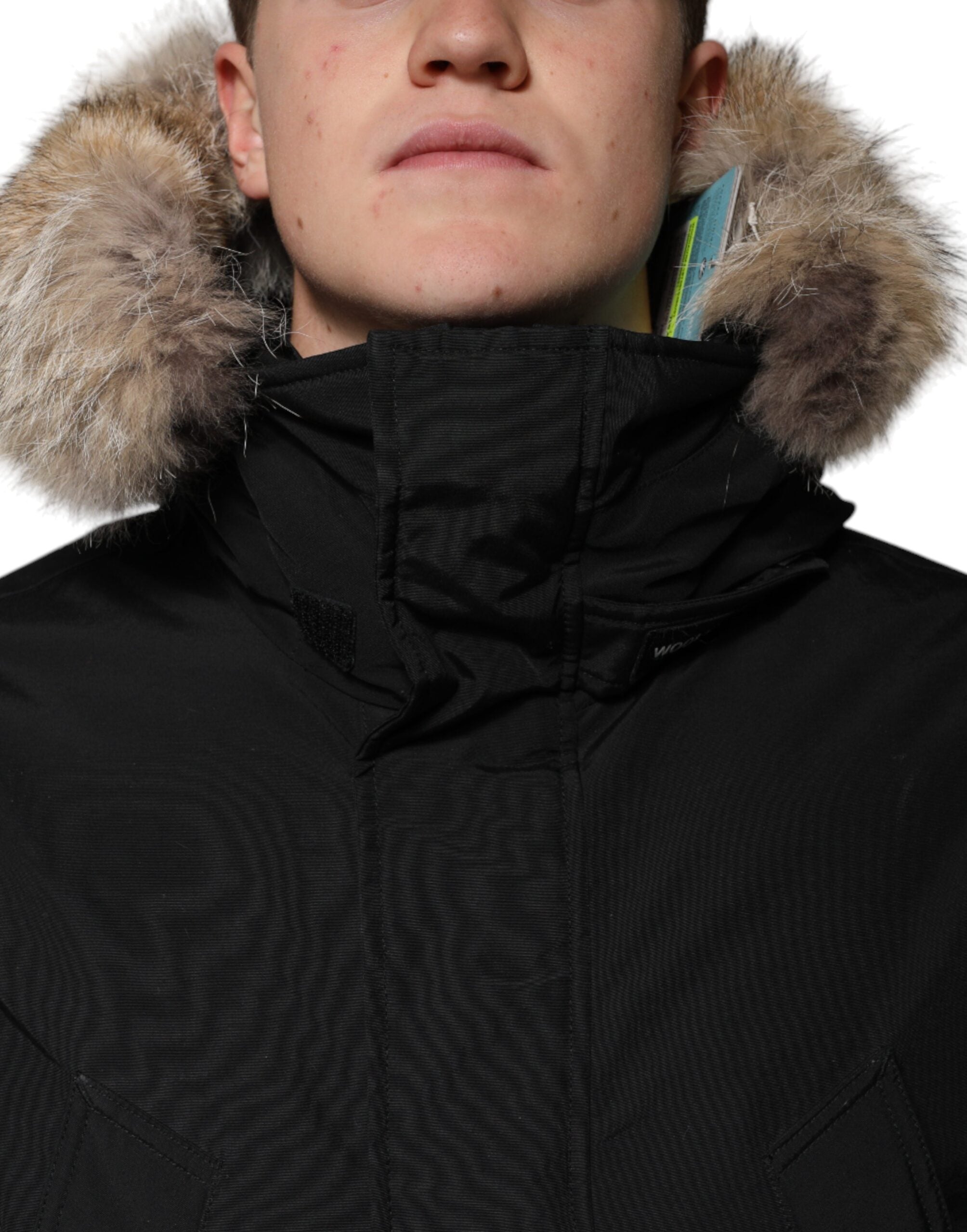 Woolrich Black Hooded Long Sleeves Fur Shearling Coat Men's Jacket (Pre-Owned)