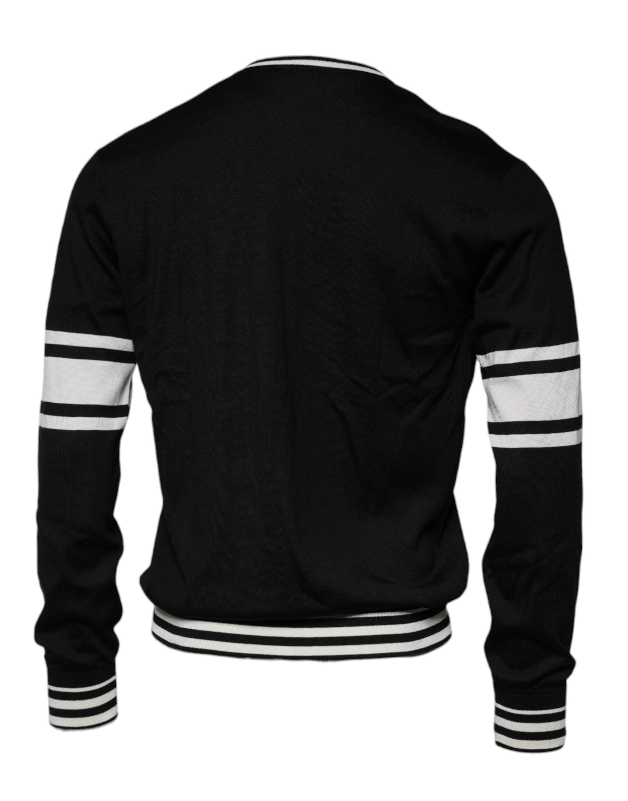 Dolce & Gabbana Black White Guitar Silk Crew Neck Men's Sweater