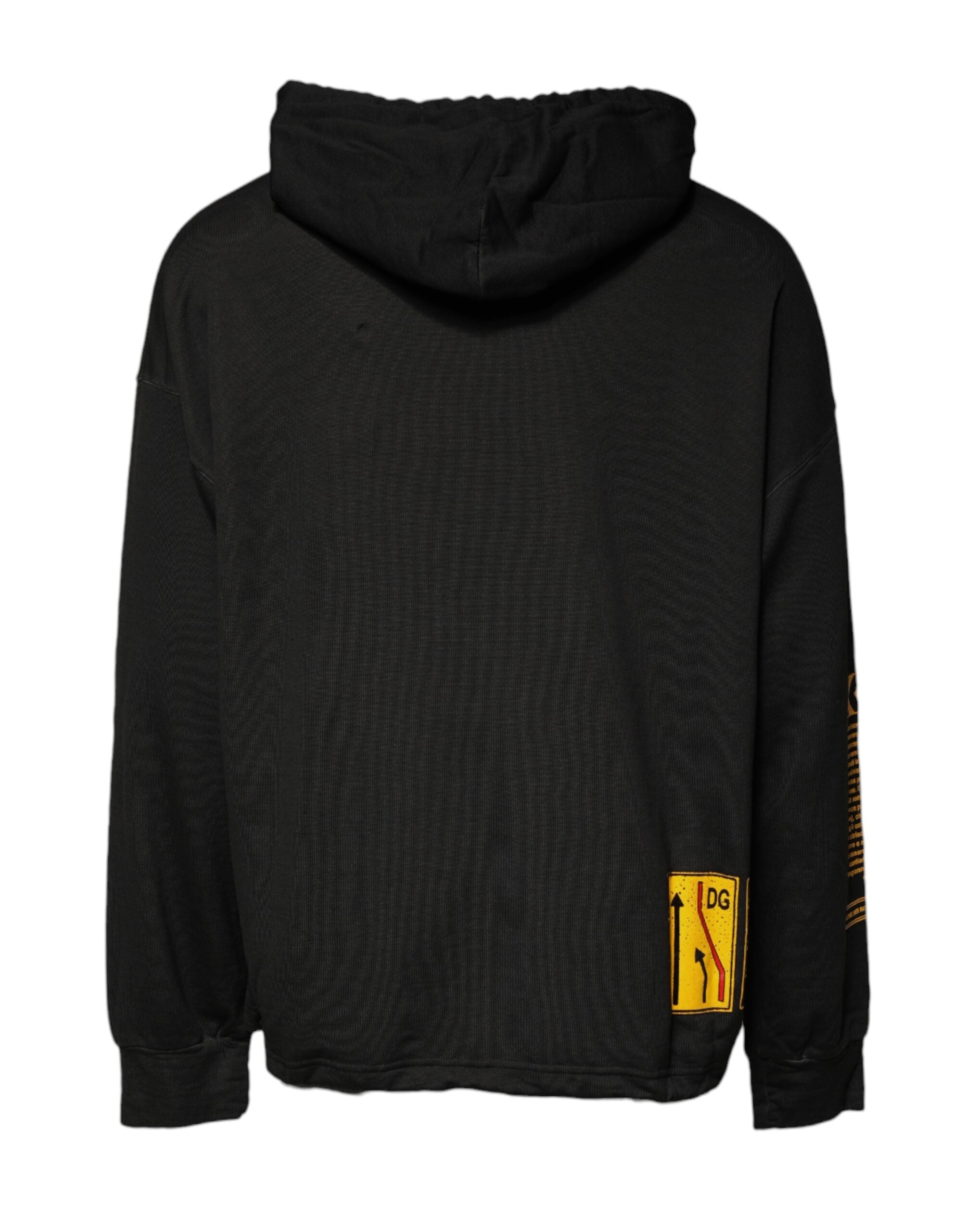 Dolce & Gabbana Black Cotton Hooded DG Shield Pullover Men's Sweater