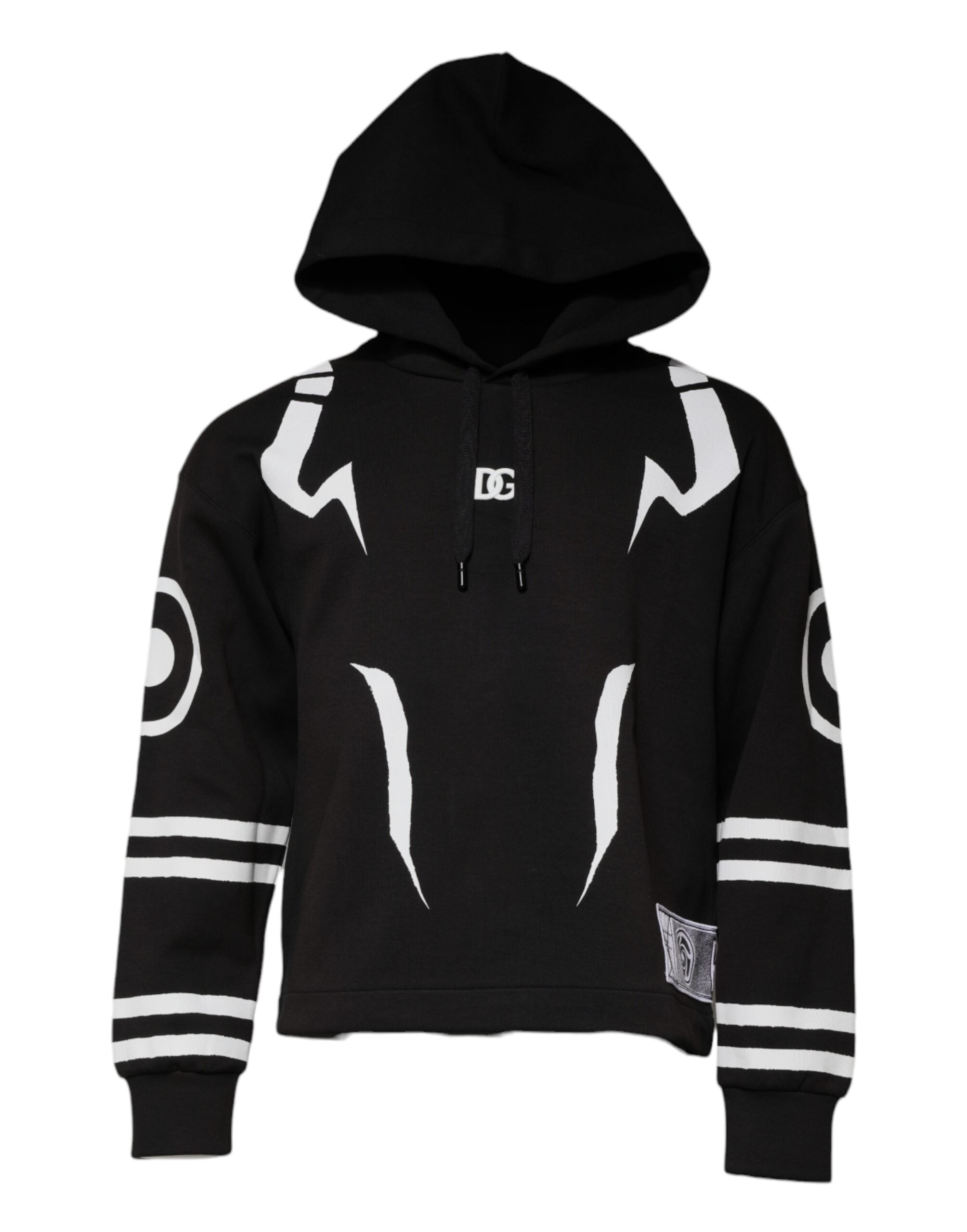 Dolce & Gabbana Black White Logo Hooded Sweatshirt Men's Sweater