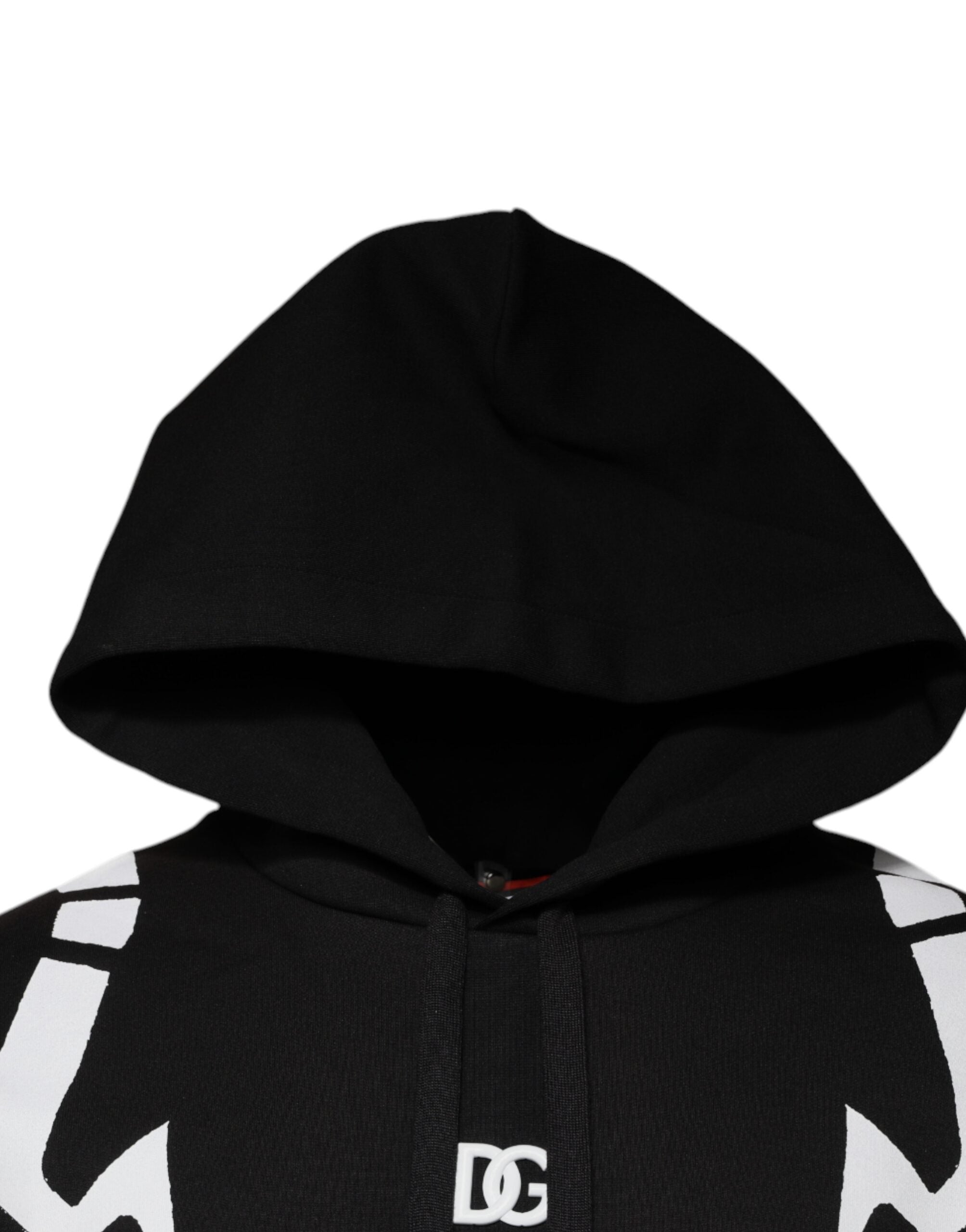 Dolce & Gabbana Black White Logo Hooded Sweatshirt Men's Sweater