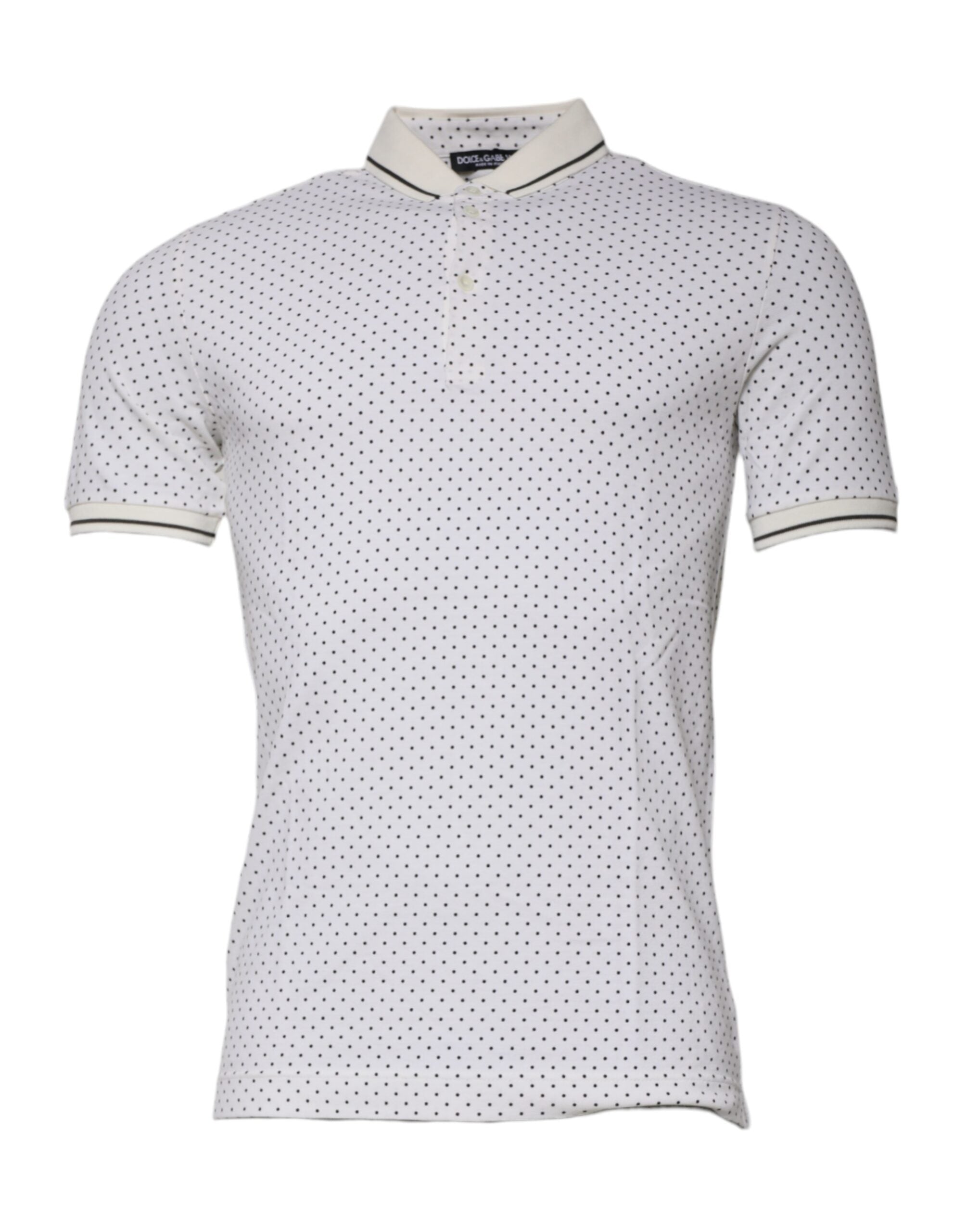 Dolce & Gabbana White Polka Dot Cotton Collared Polo Men's T-shirt