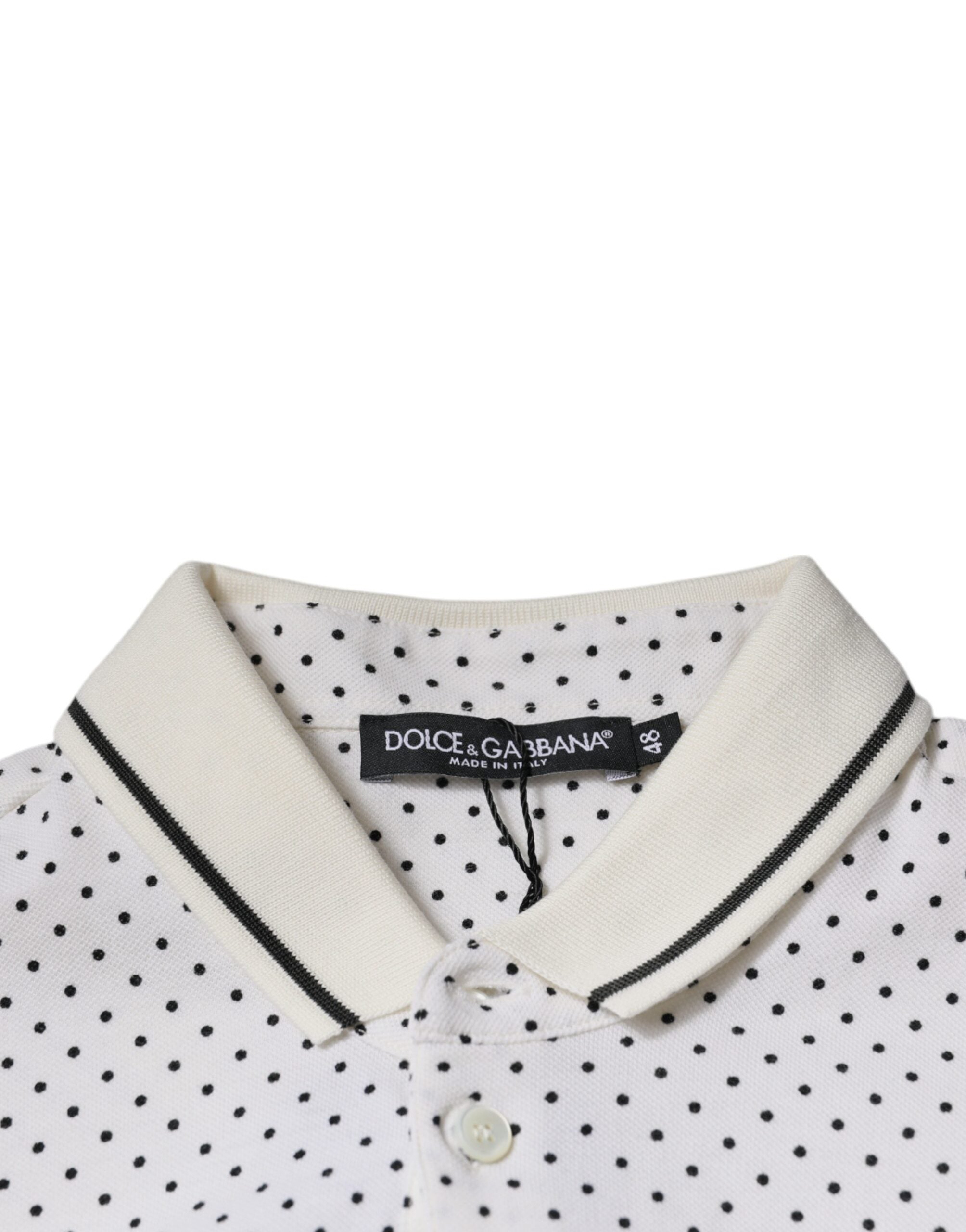 Dolce & Gabbana White Polka Dot Cotton Collared Polo Men's T-shirt