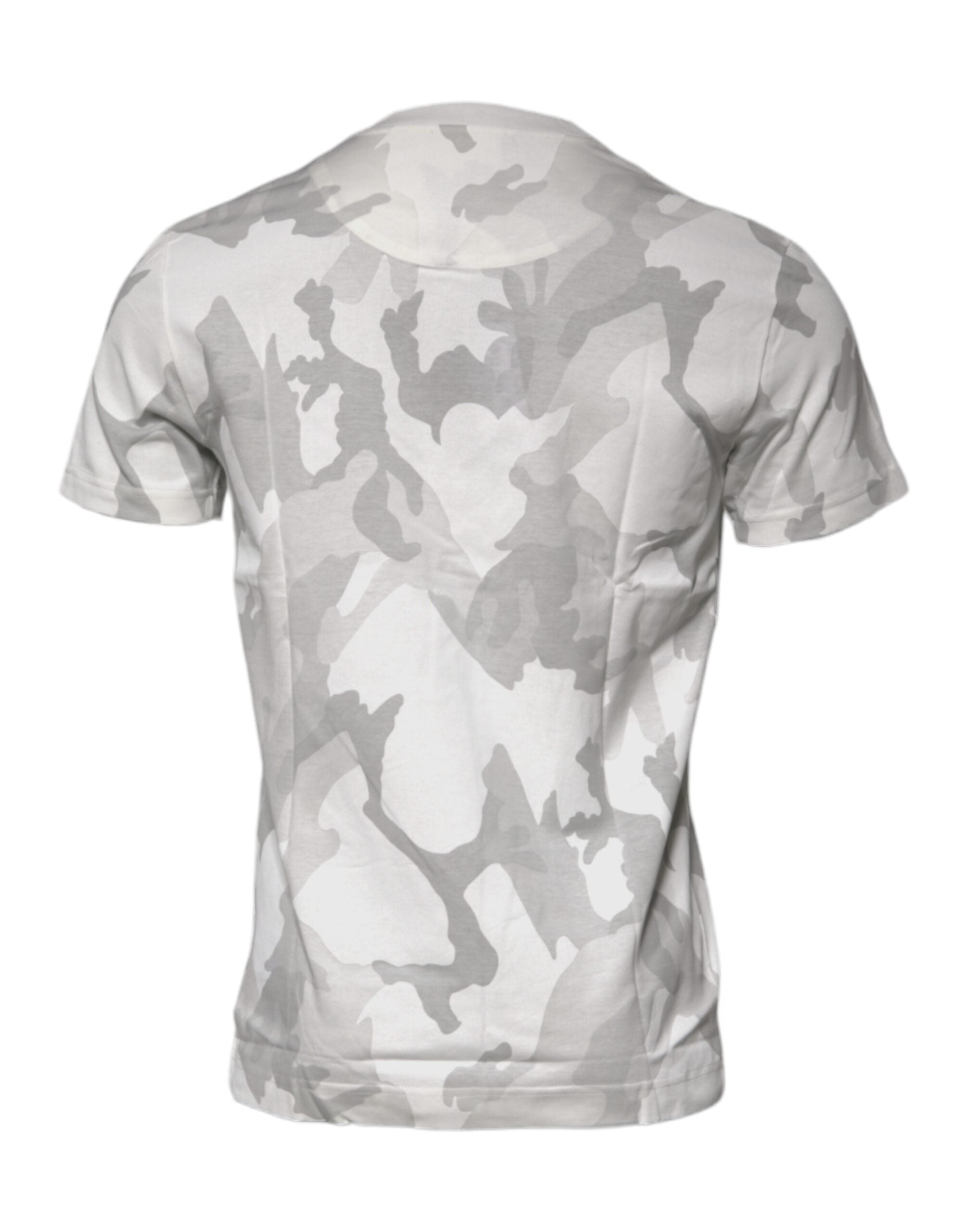 Dolce & Gabbana White Gray Camouflage Cotton Crew Neck Men's T-shirt