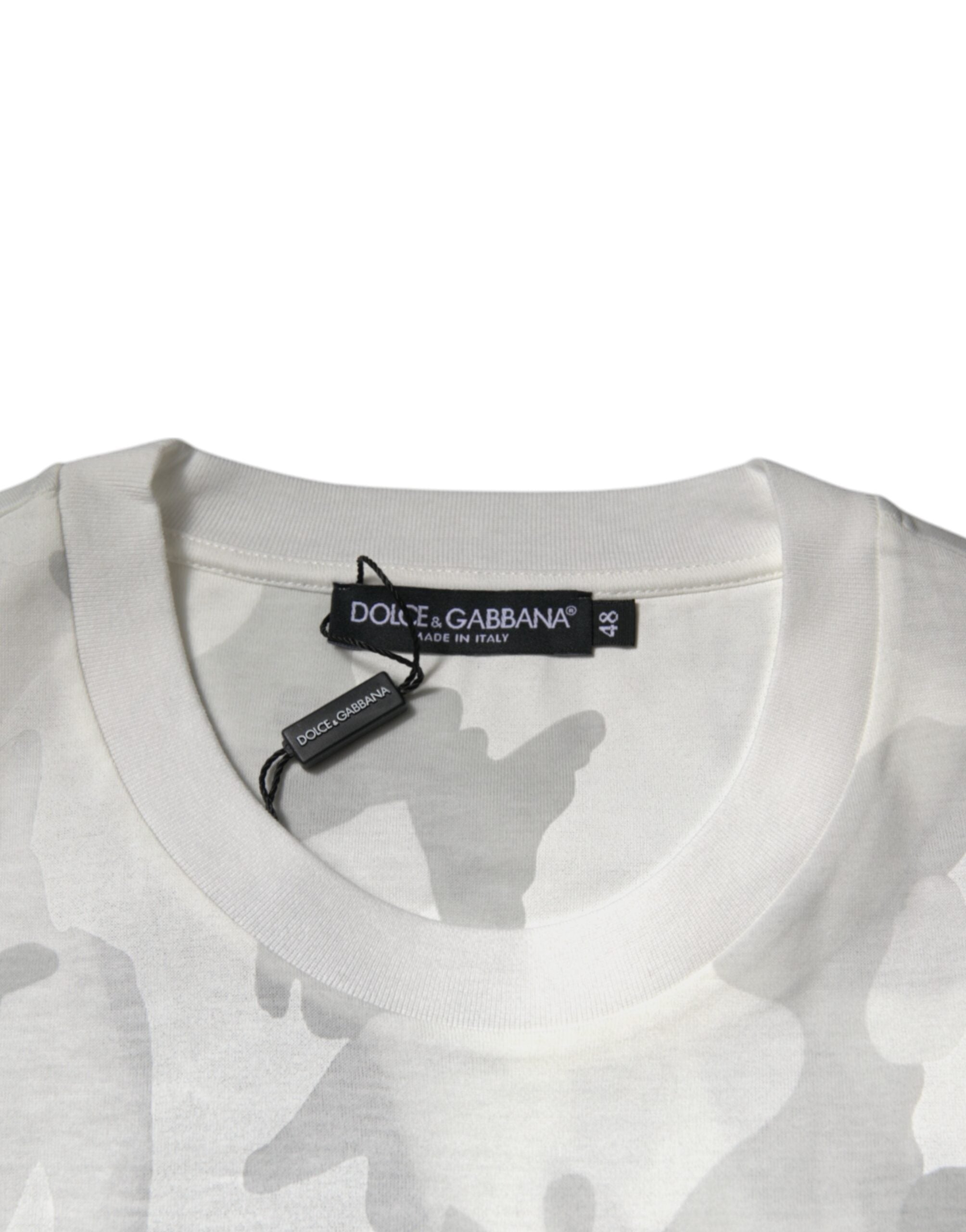 Dolce & Gabbana White Gray Camouflage Cotton Crew Neck Men's T-shirt