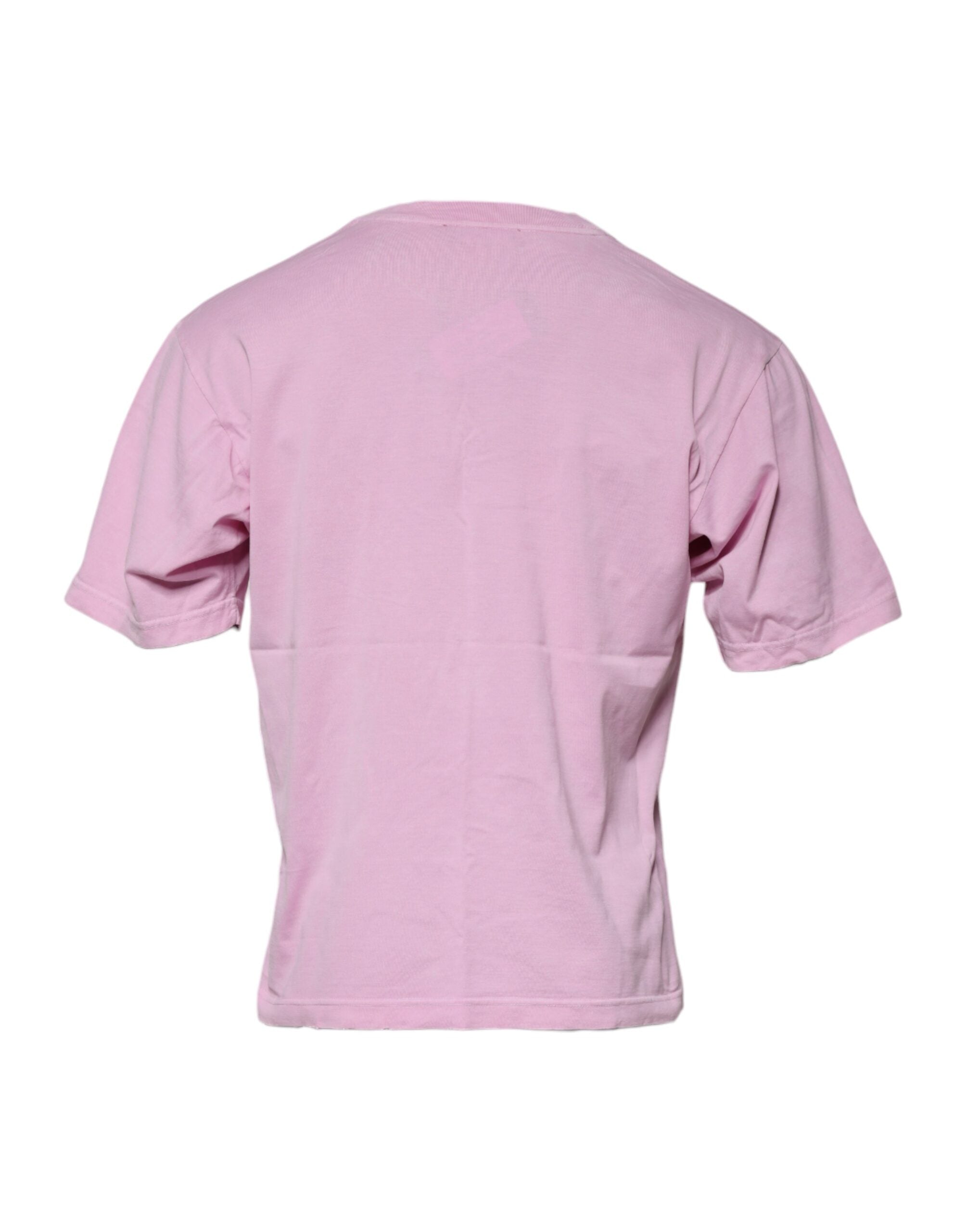 Dolce & Gabbana Pink Logo Print Cotton Crew Neck Men's T-shirt (Pre-Owned)
