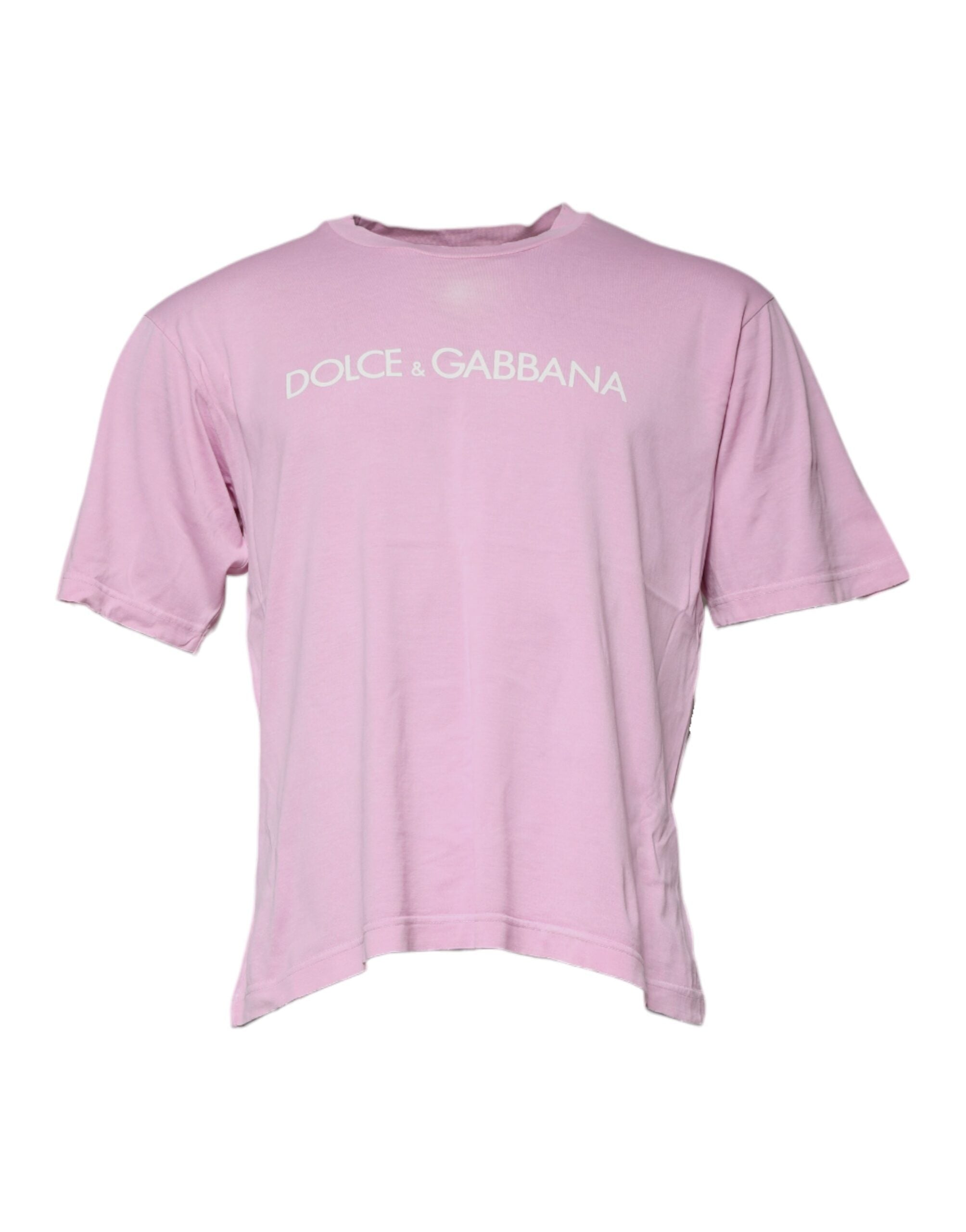 Dolce & Gabbana Pink Logo Print Cotton Crew Neck Men's T-shirt (Pre-Owned)