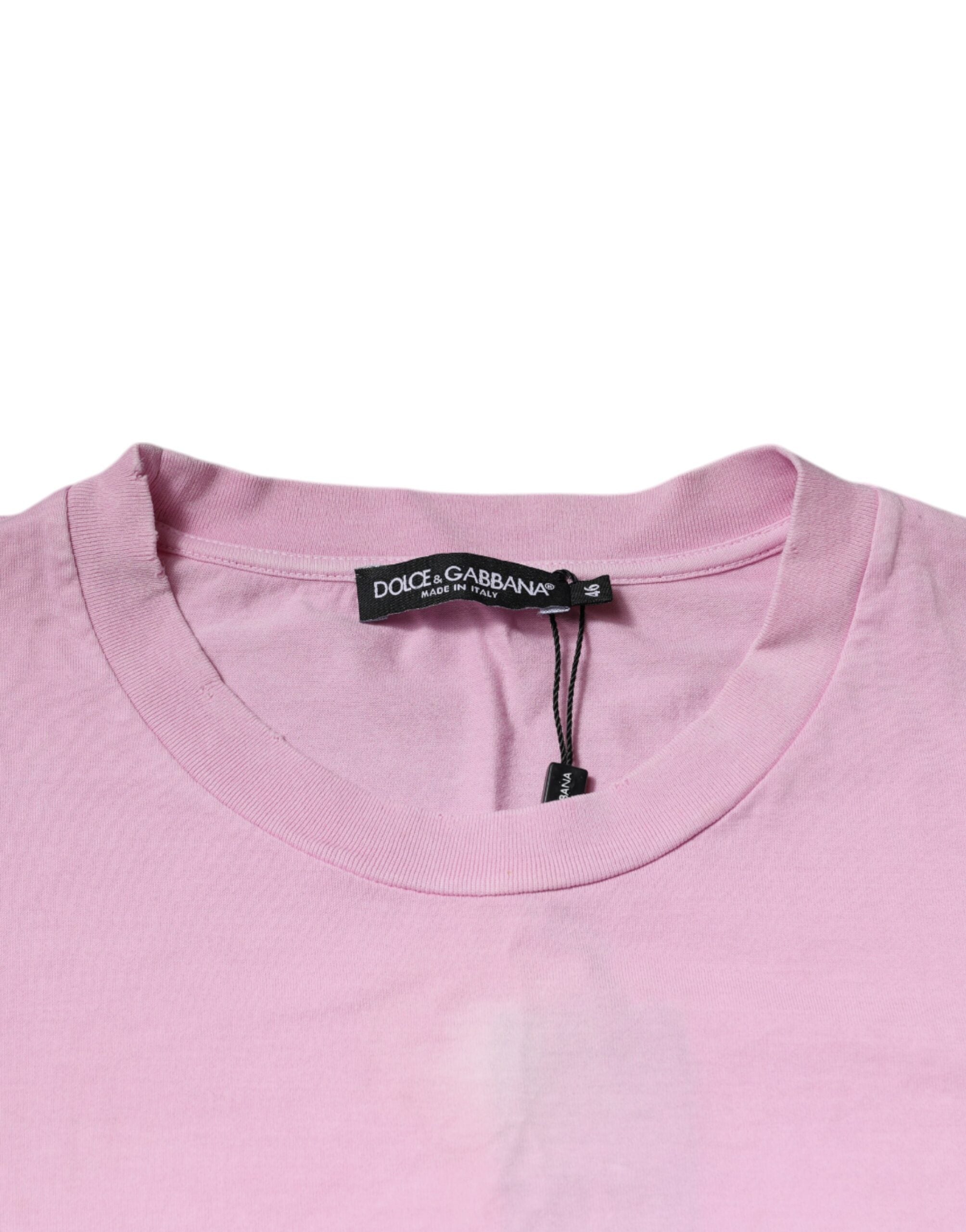Dolce & Gabbana Pink Logo Print Cotton Crew Neck Men's T-shirt (Pre-Owned)