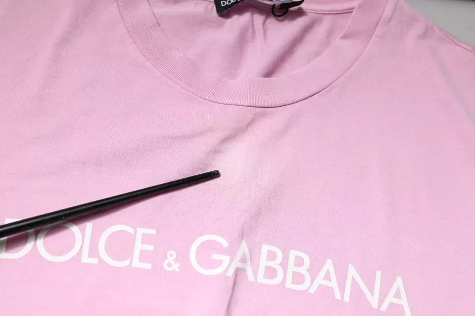 Dolce & Gabbana Pink Logo Print Cotton Crew Neck Men's T-shirt (Pre-Owned)