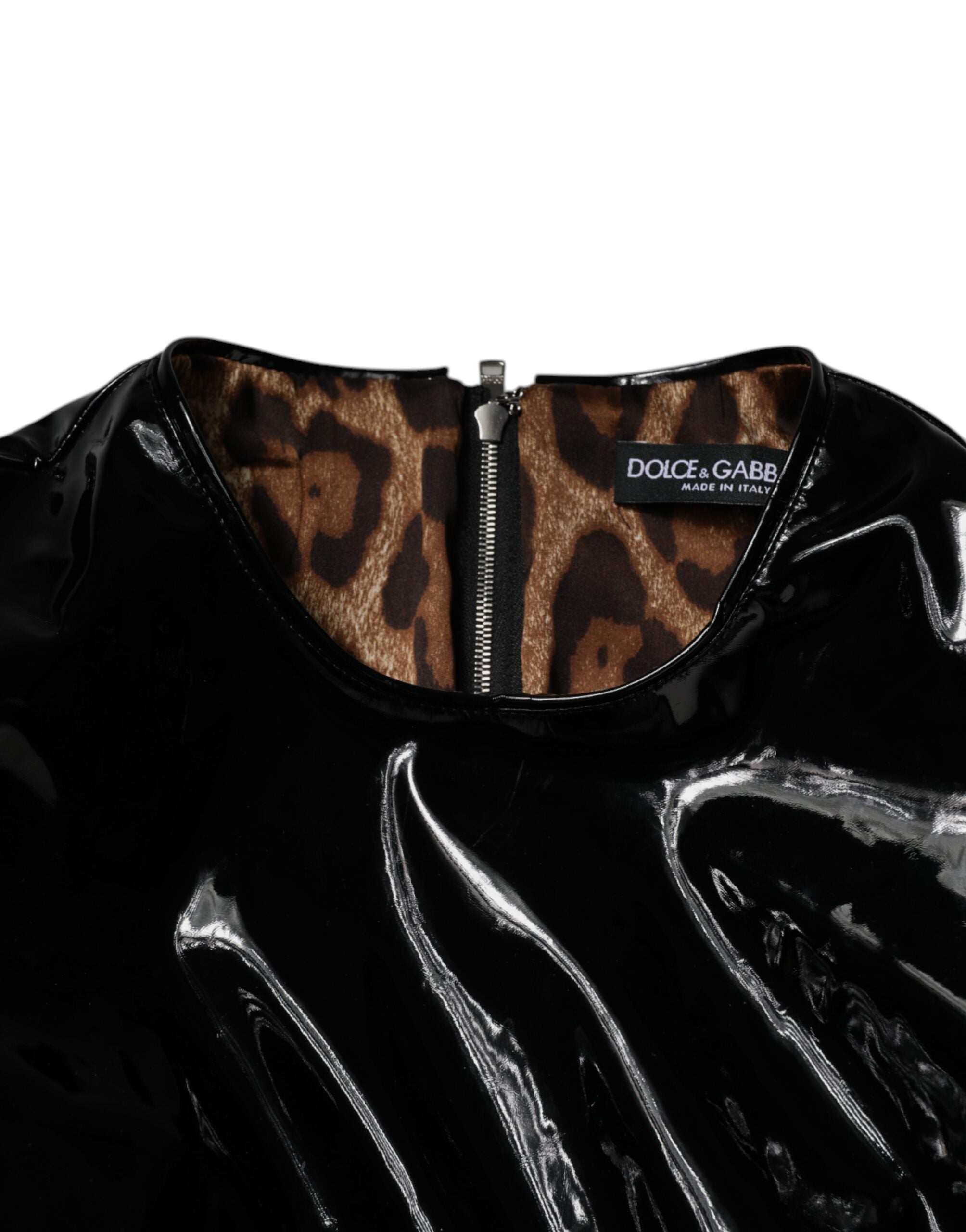 Dolce & Gabbana Black Patent Leather Puff Sleeves Mini Women's Dress