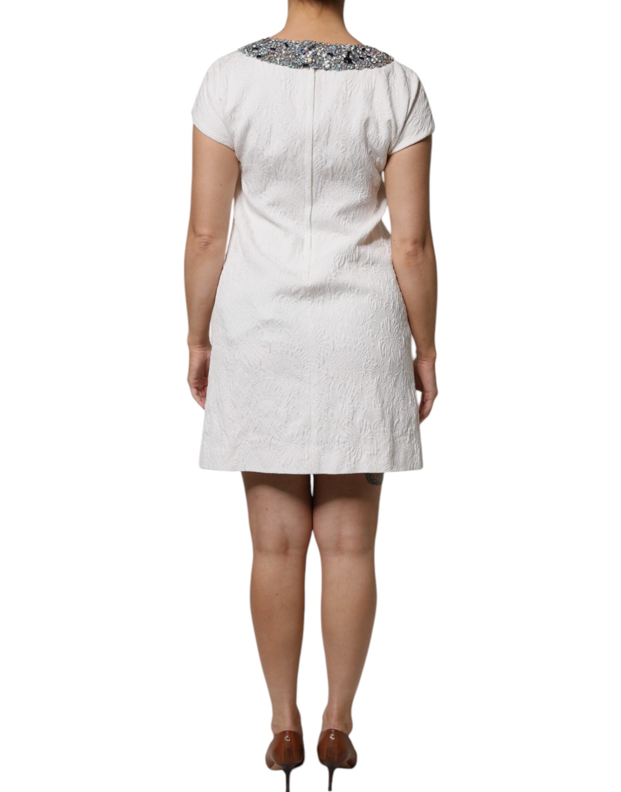 Dolce & Gabbana White Crystal Embellished Jacquard Brocade Mini Women's Dress (Pre-Owned)