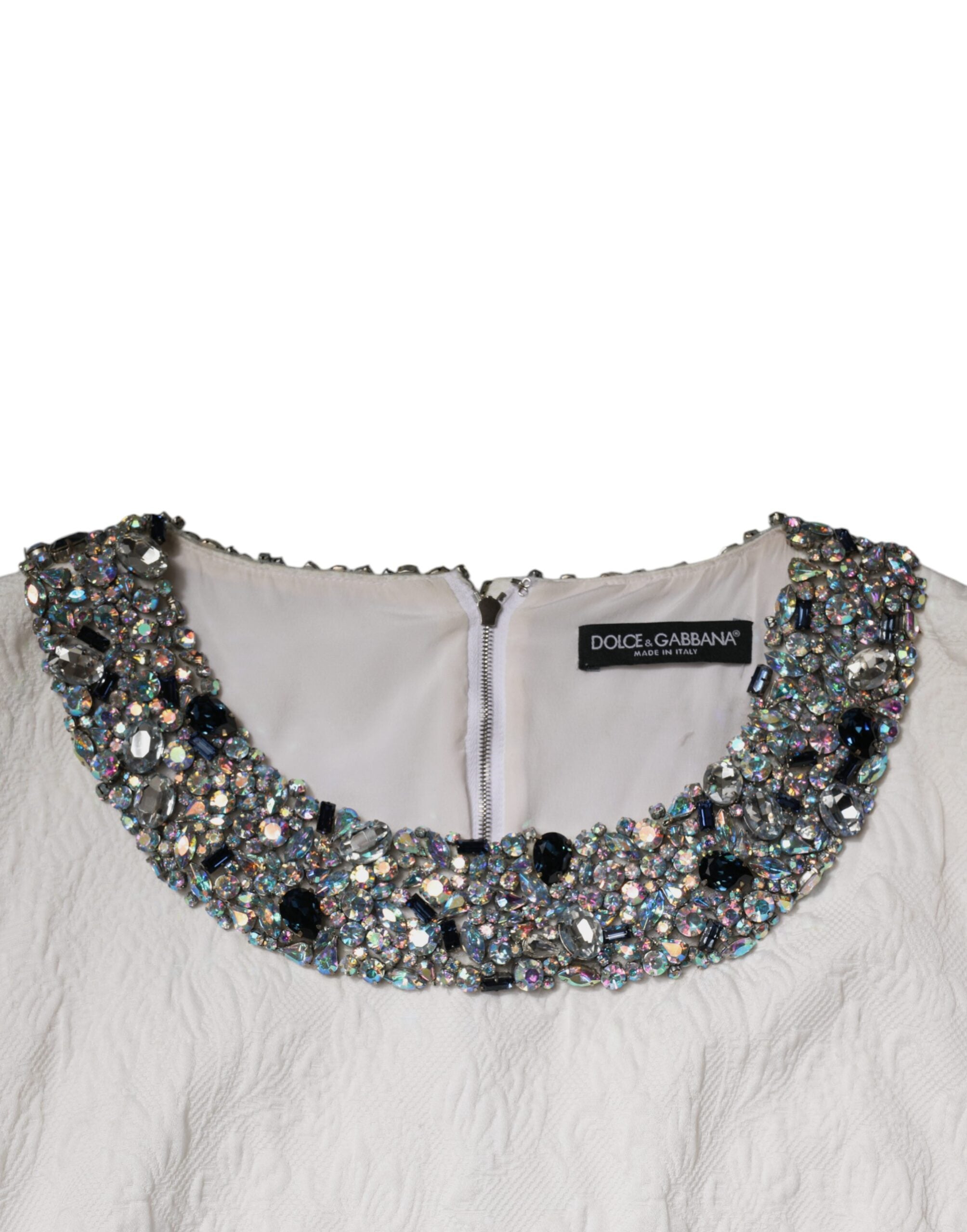 Dolce & Gabbana White Crystal Embellished Jacquard Brocade Mini Women's Dress (Pre-Owned)