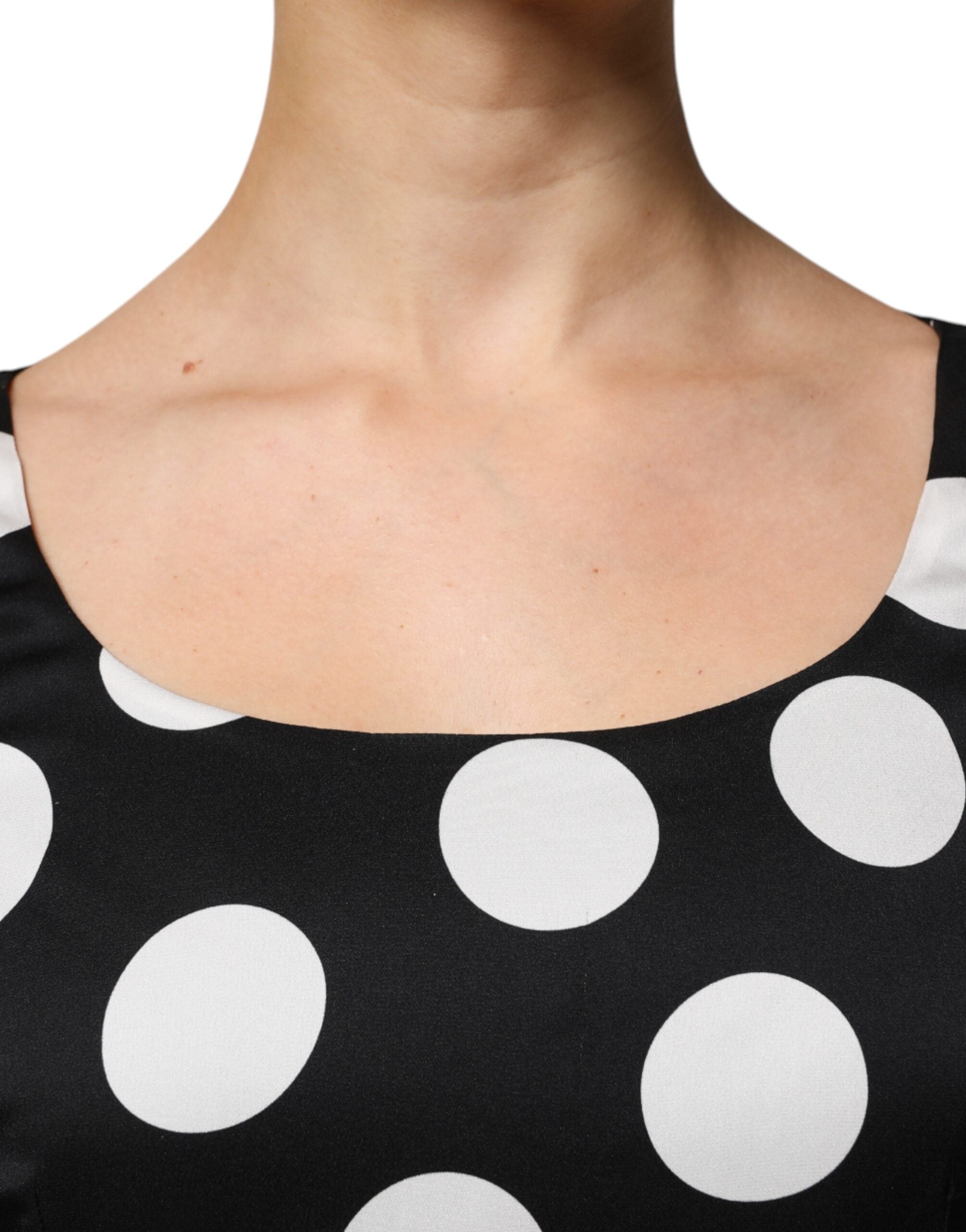 Dolce & Gabbana Black White Silk Polka Dots Sheath Midi Women's Dress (Pre-Owned)