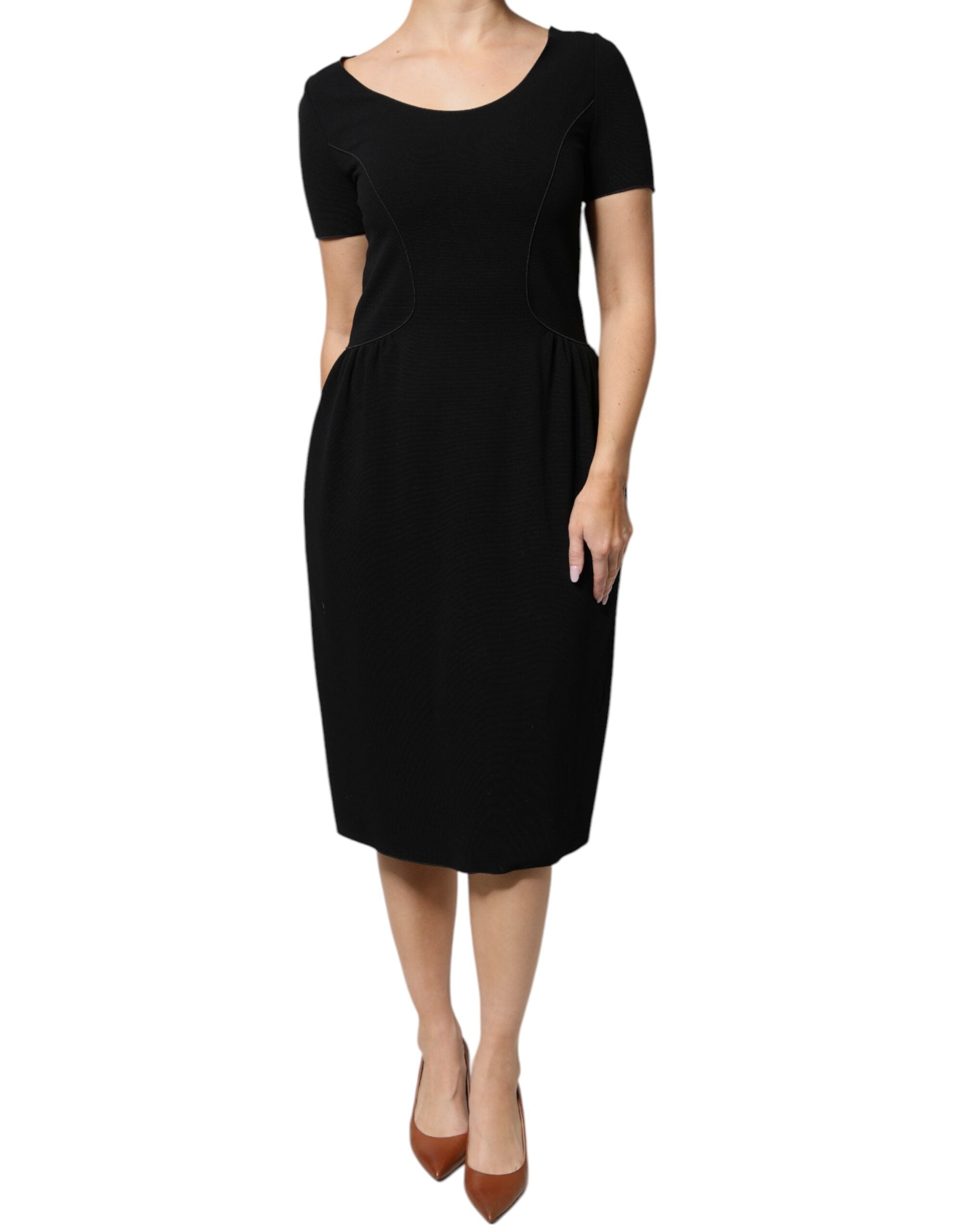Emporio Armani Black Viscose Short Sleeves Sheath Midi Women's Dress
