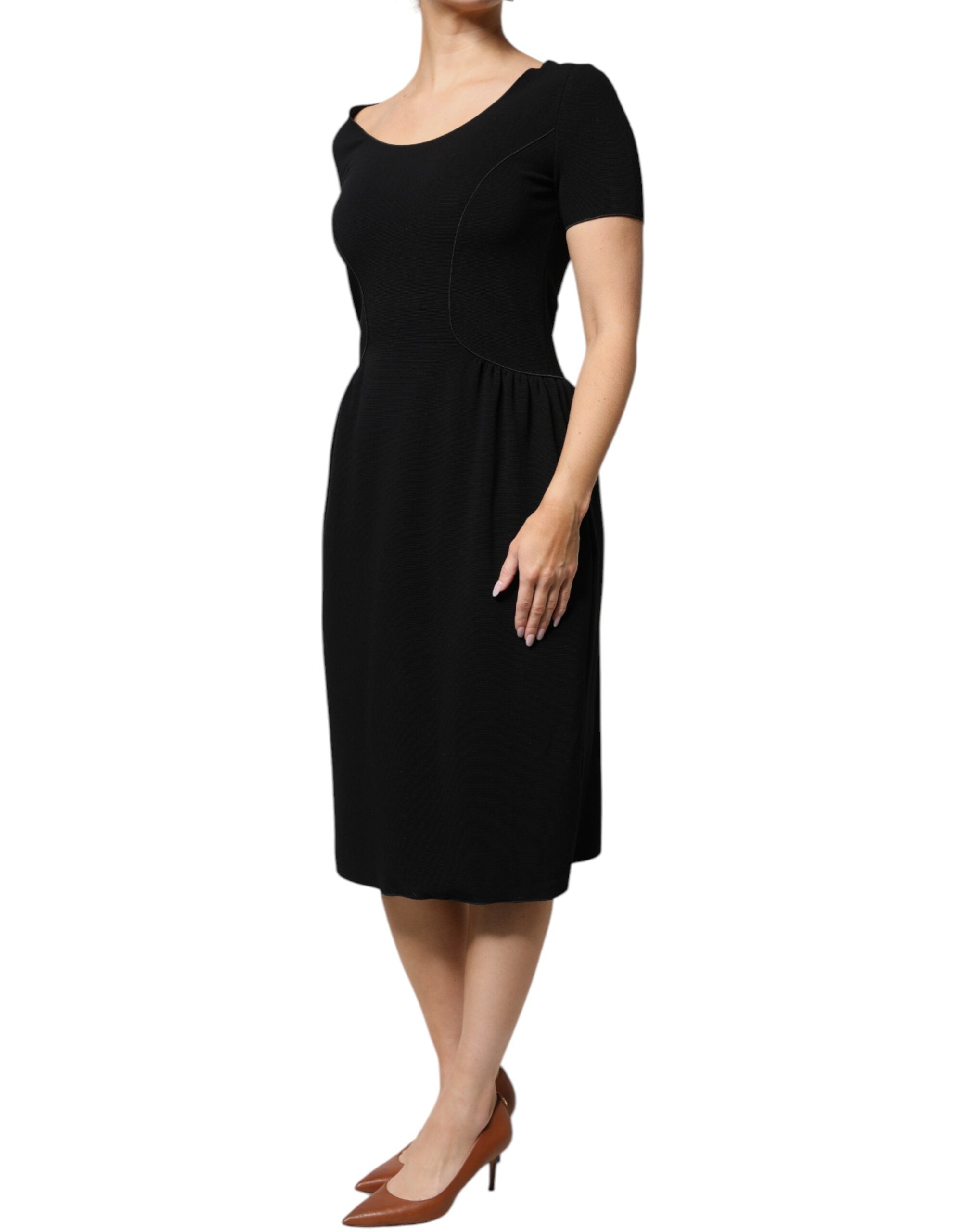 Emporio Armani Black Viscose Short Sleeves Sheath Midi Women's Dress