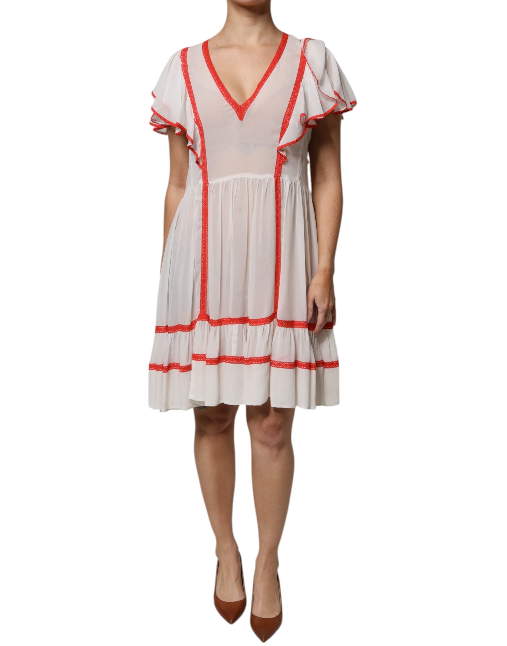 Twinset White Viscose Ruffle Sleeves A-line Pleated Mini Women's Dress (Pre-Owned)