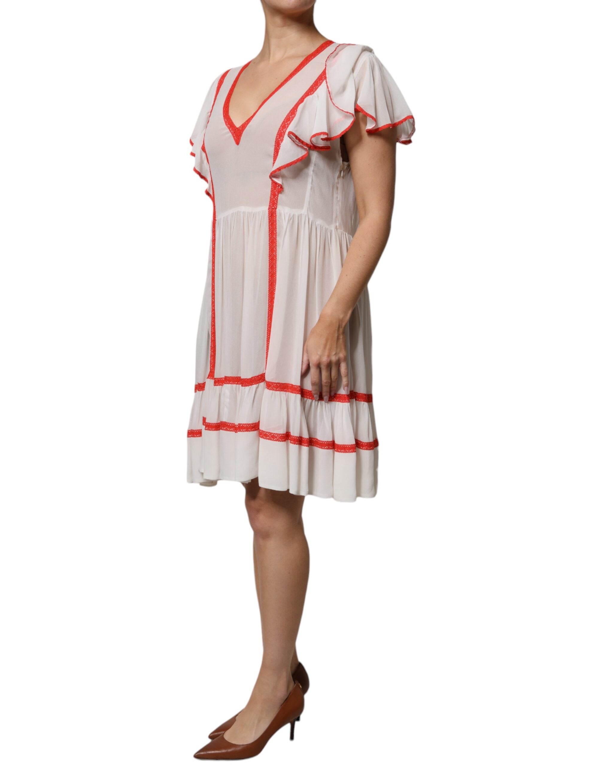 Twinset White Viscose Ruffle Sleeves A-line Pleated Mini Women's Dress (Pre-Owned)