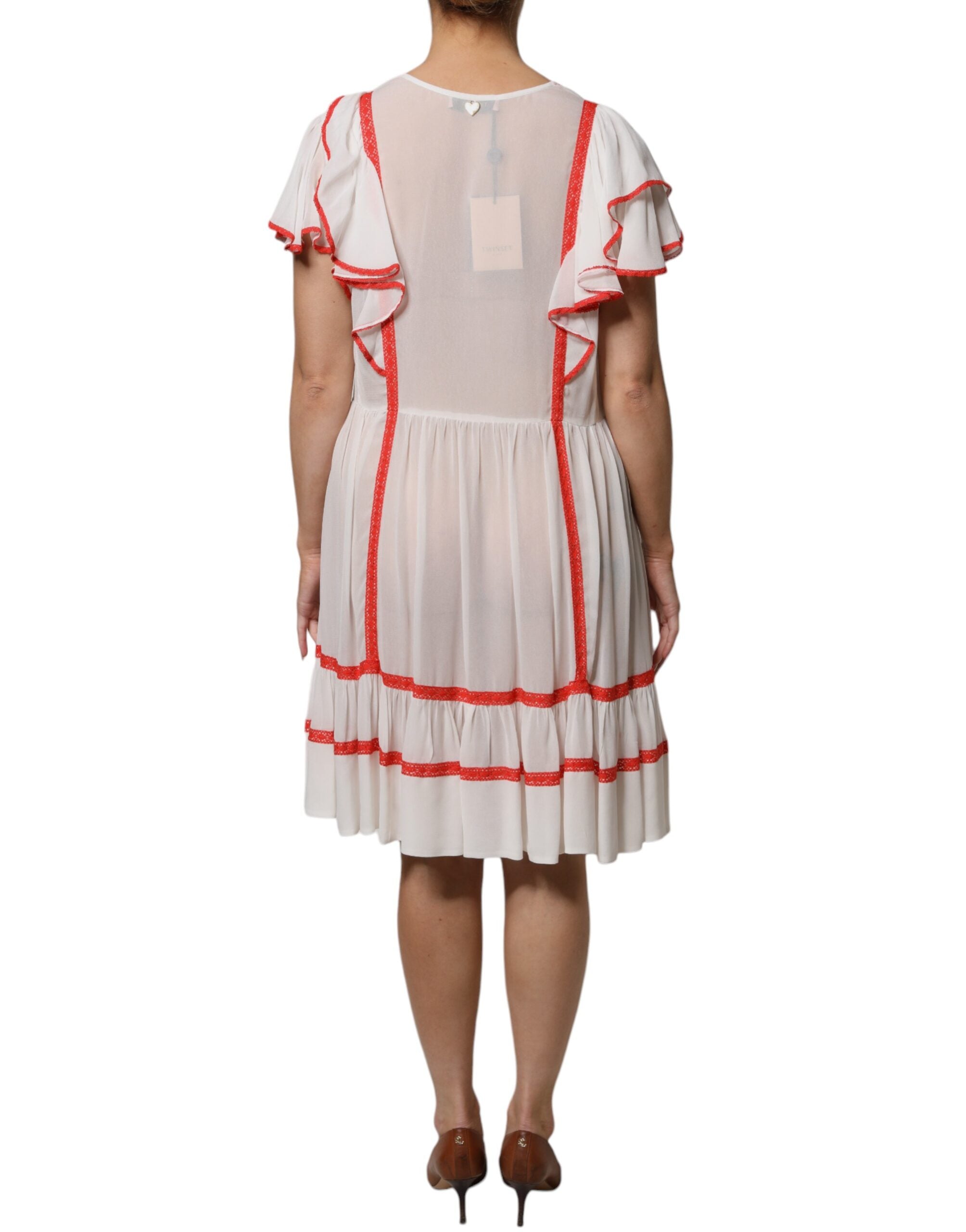 Twinset White Viscose Ruffle Sleeves A-line Pleated Mini Women's Dress (Pre-Owned)