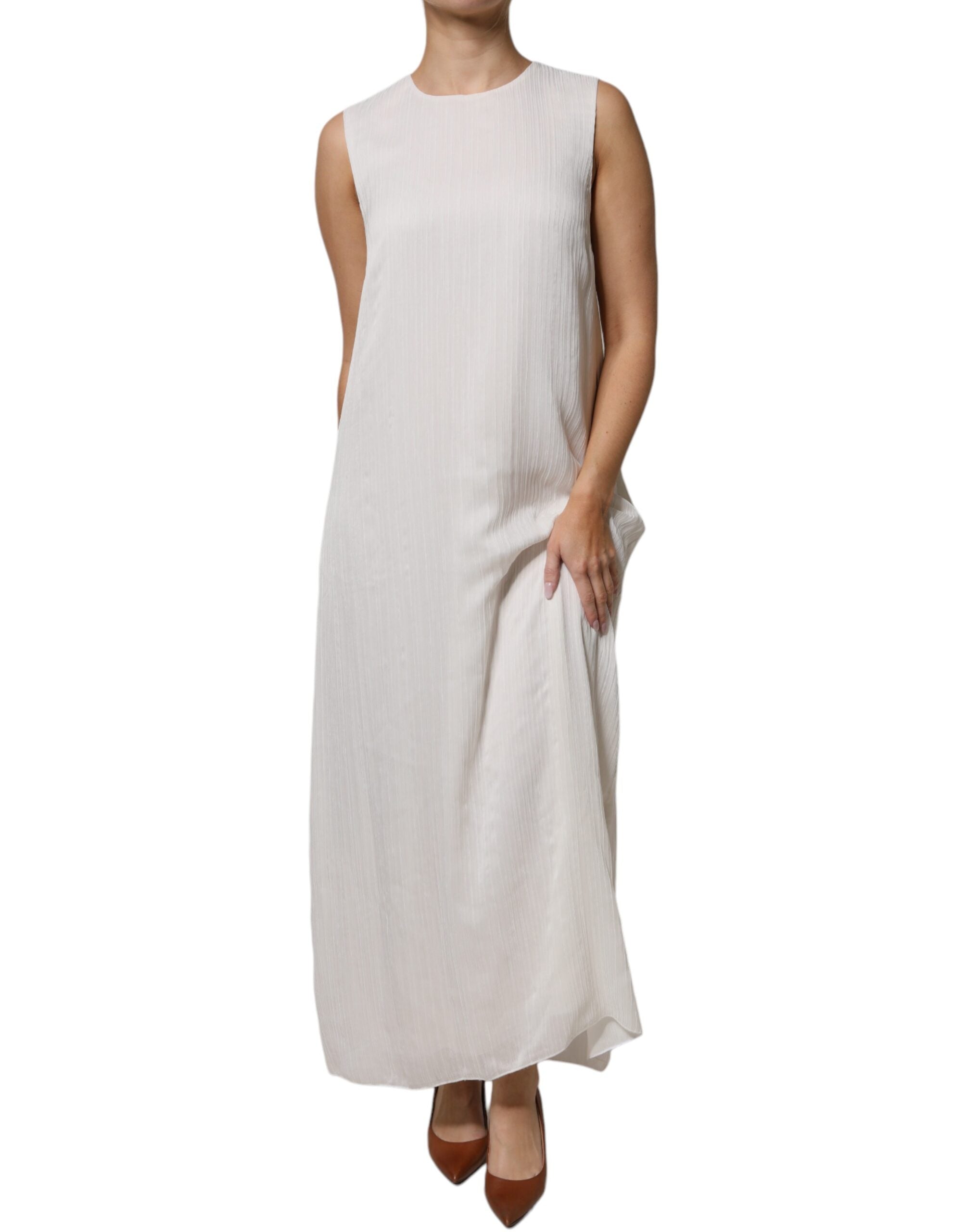 Peserico White Sleeveless Round Neck Shift Long Maxi Women's Dress