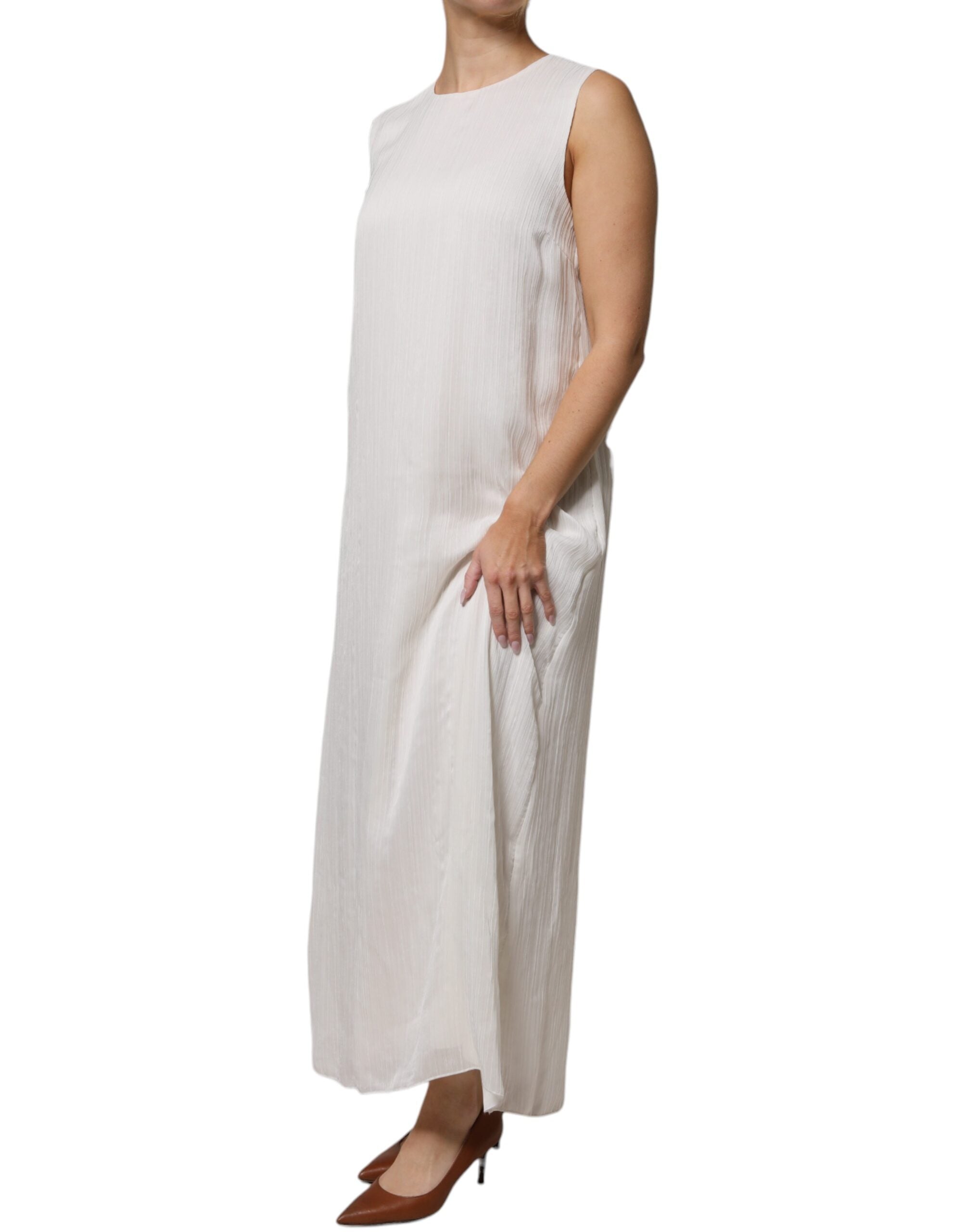 Peserico White Sleeveless Round Neck Shift Long Maxi Women's Dress