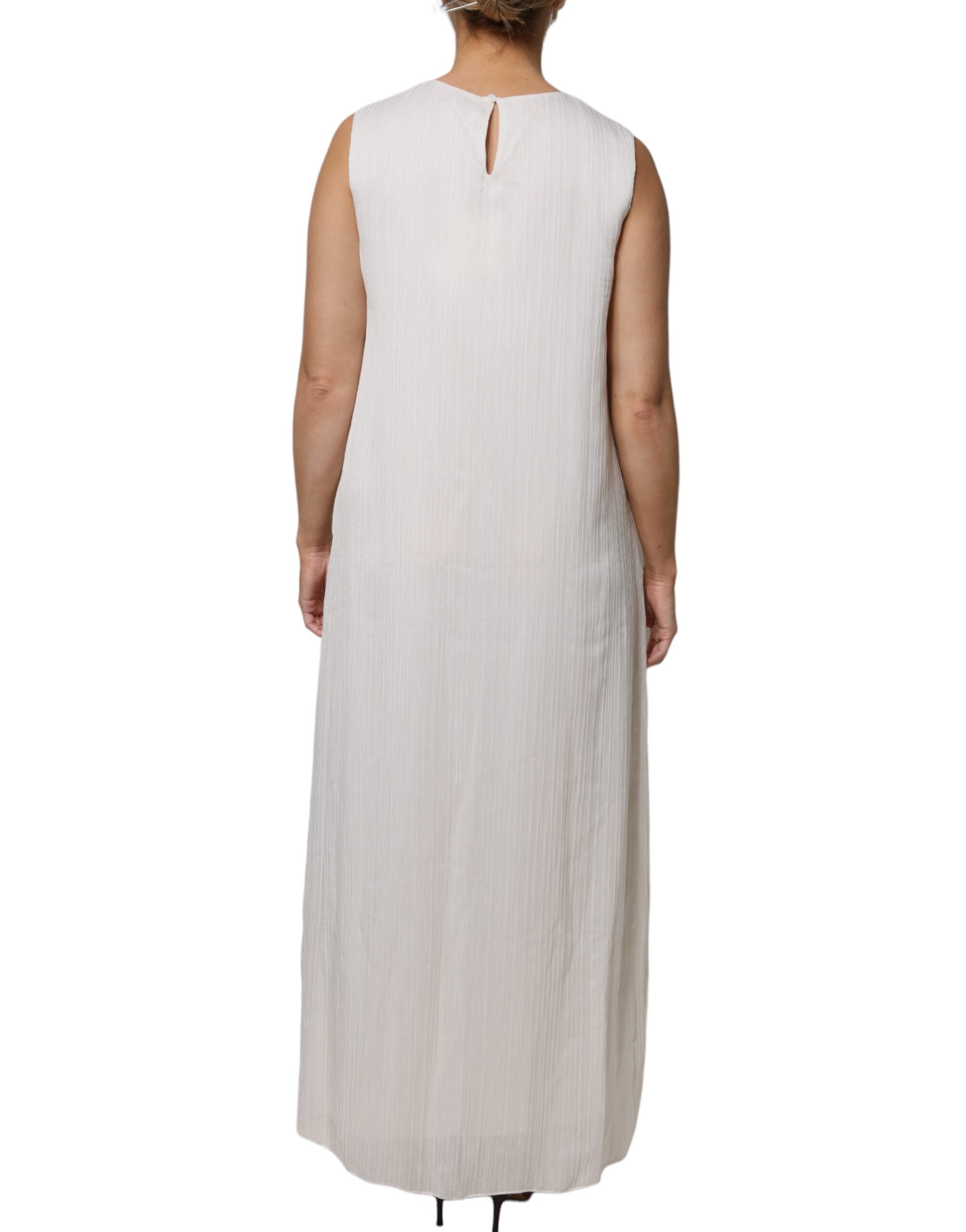 Peserico White Sleeveless Round Neck Shift Long Maxi Women's Dress