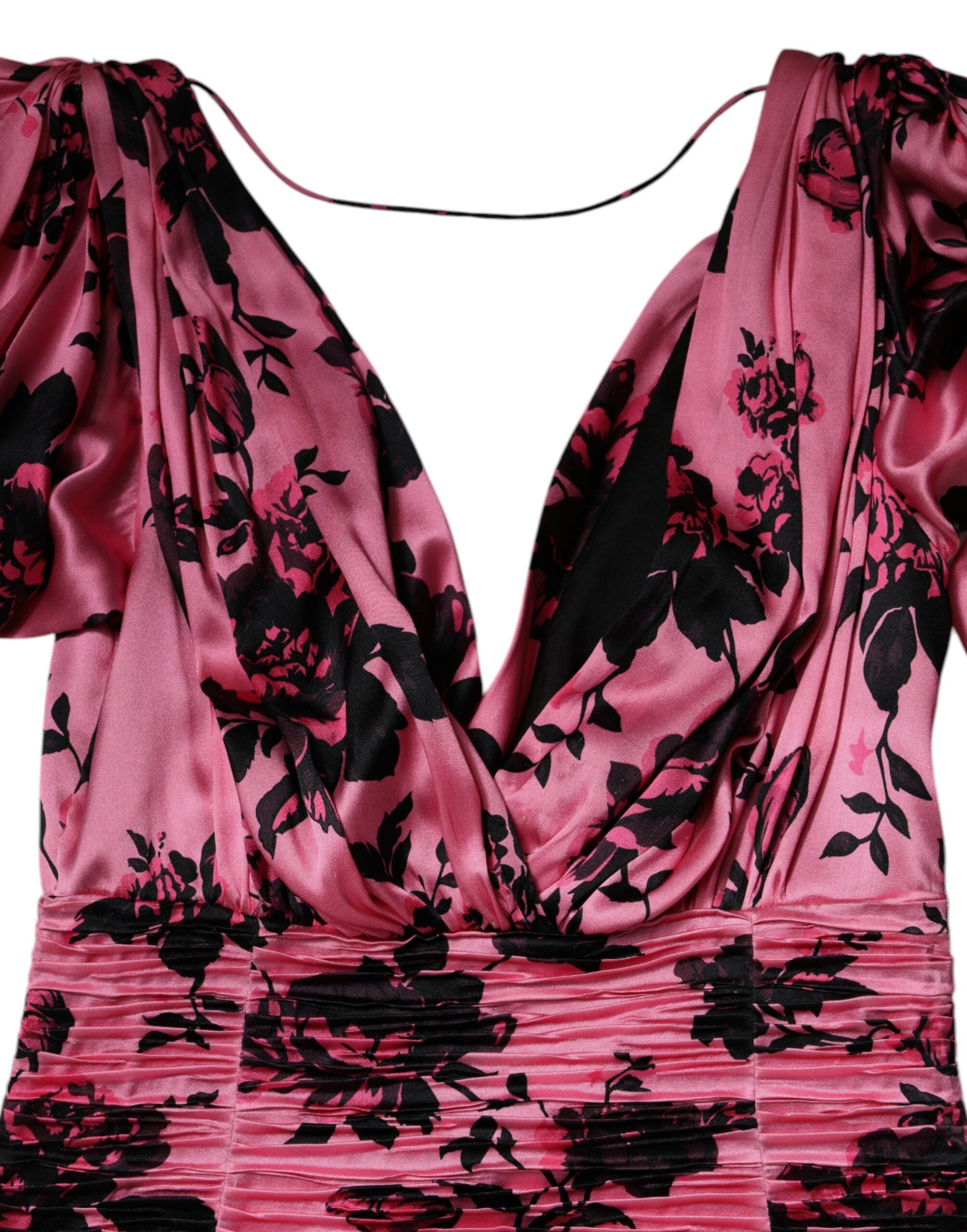 Laneus Pink Floral Print Silk Stretch Ruched Fitted Mini Women's Dress (Pre-Owned)