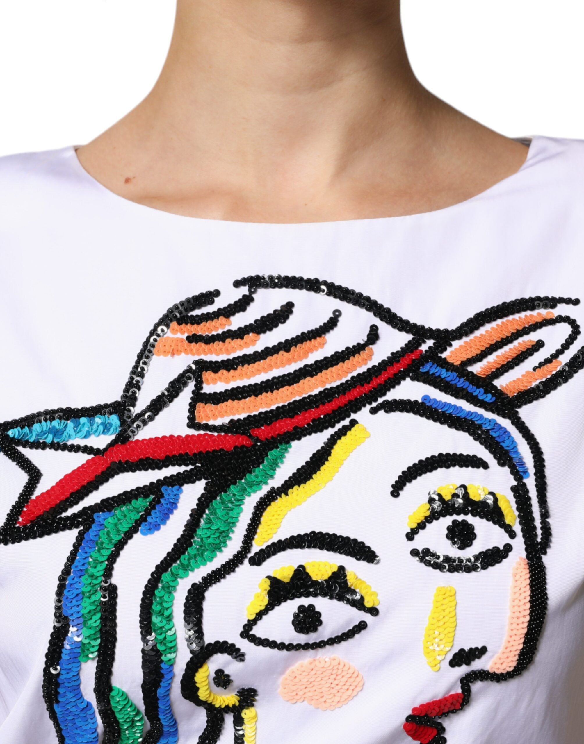Moschino Couture White Printed Viscose Sheath Mini Women's Dress (Pre-Owned)