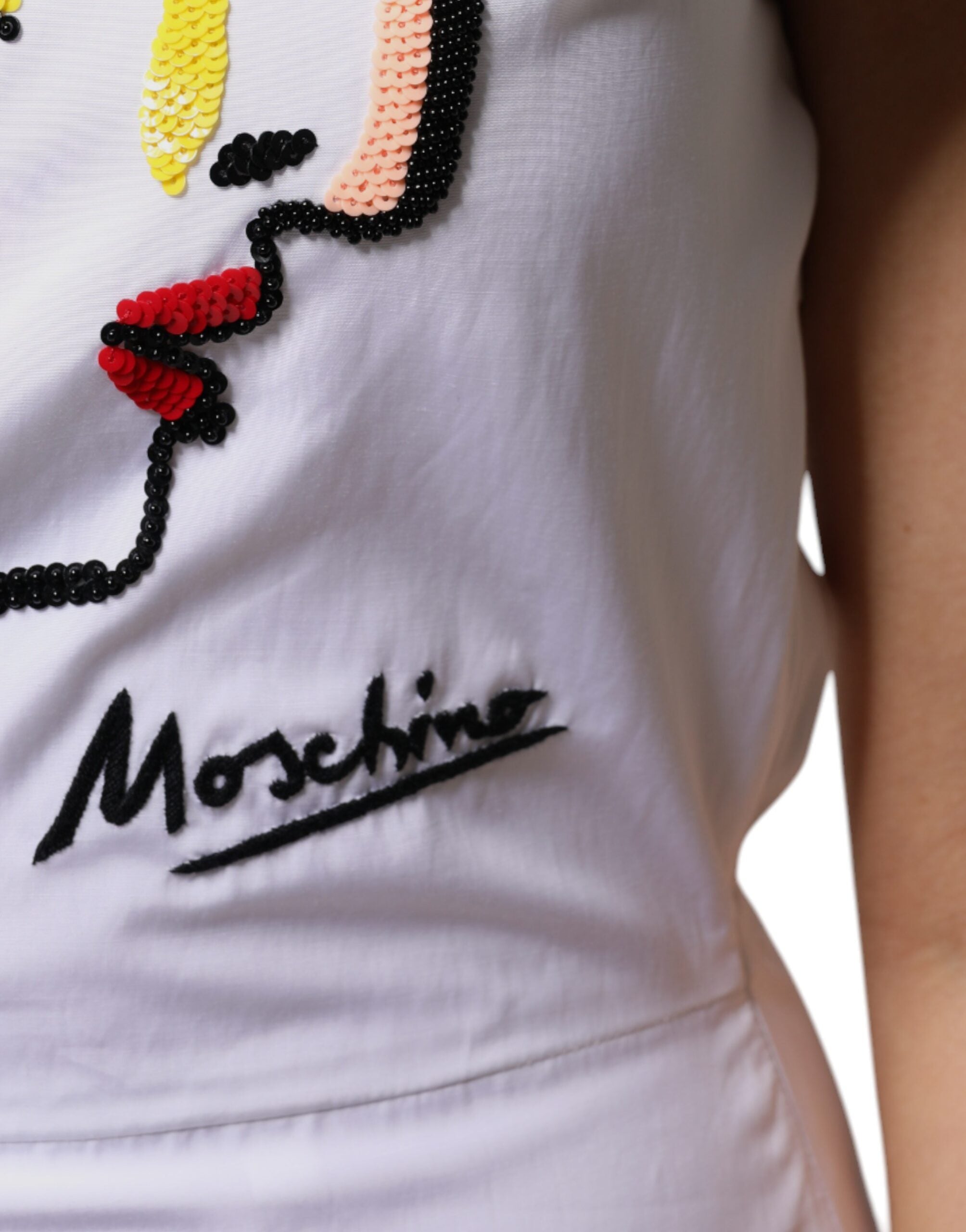 Moschino Couture White Printed Viscose Sheath Mini Women's Dress (Pre-Owned)