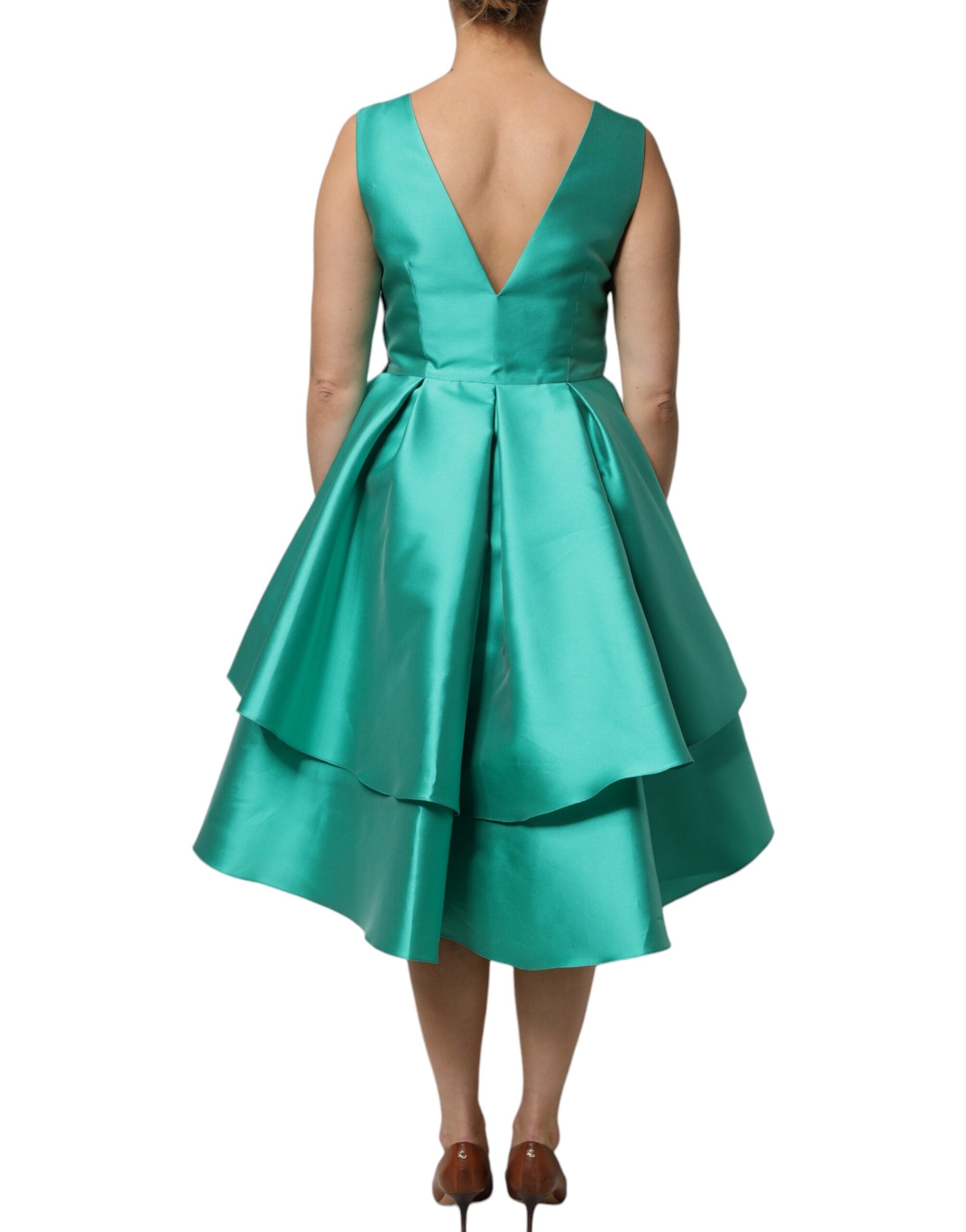 Alberta Ferretti Green Satin Polyester Sleeveless V-neck Layered Women's Dress (Pre-Owned)