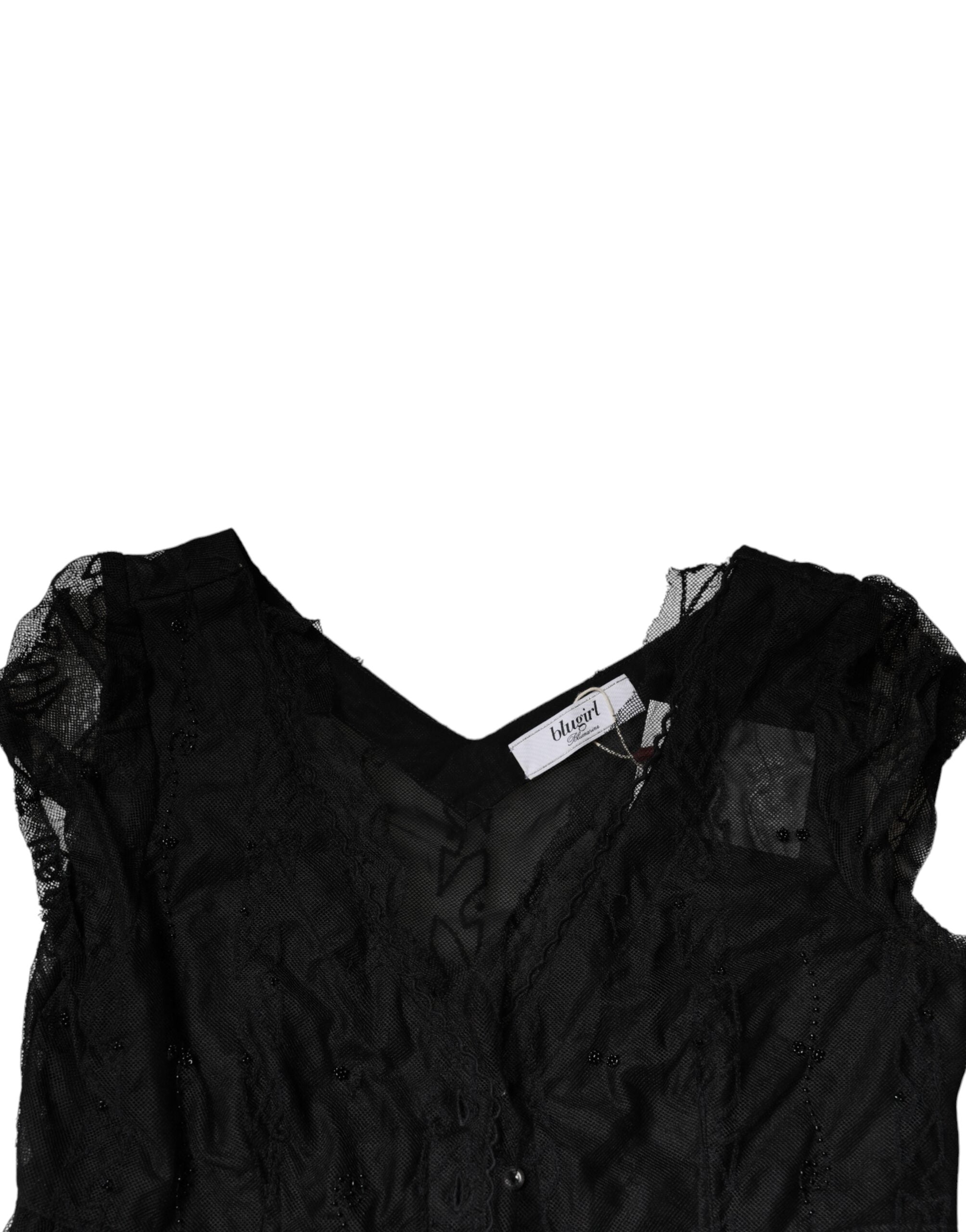 Blugirl Black Short Sleeves Floral Lace Trim A-line Mini Women's Dress (Pre-Owned)