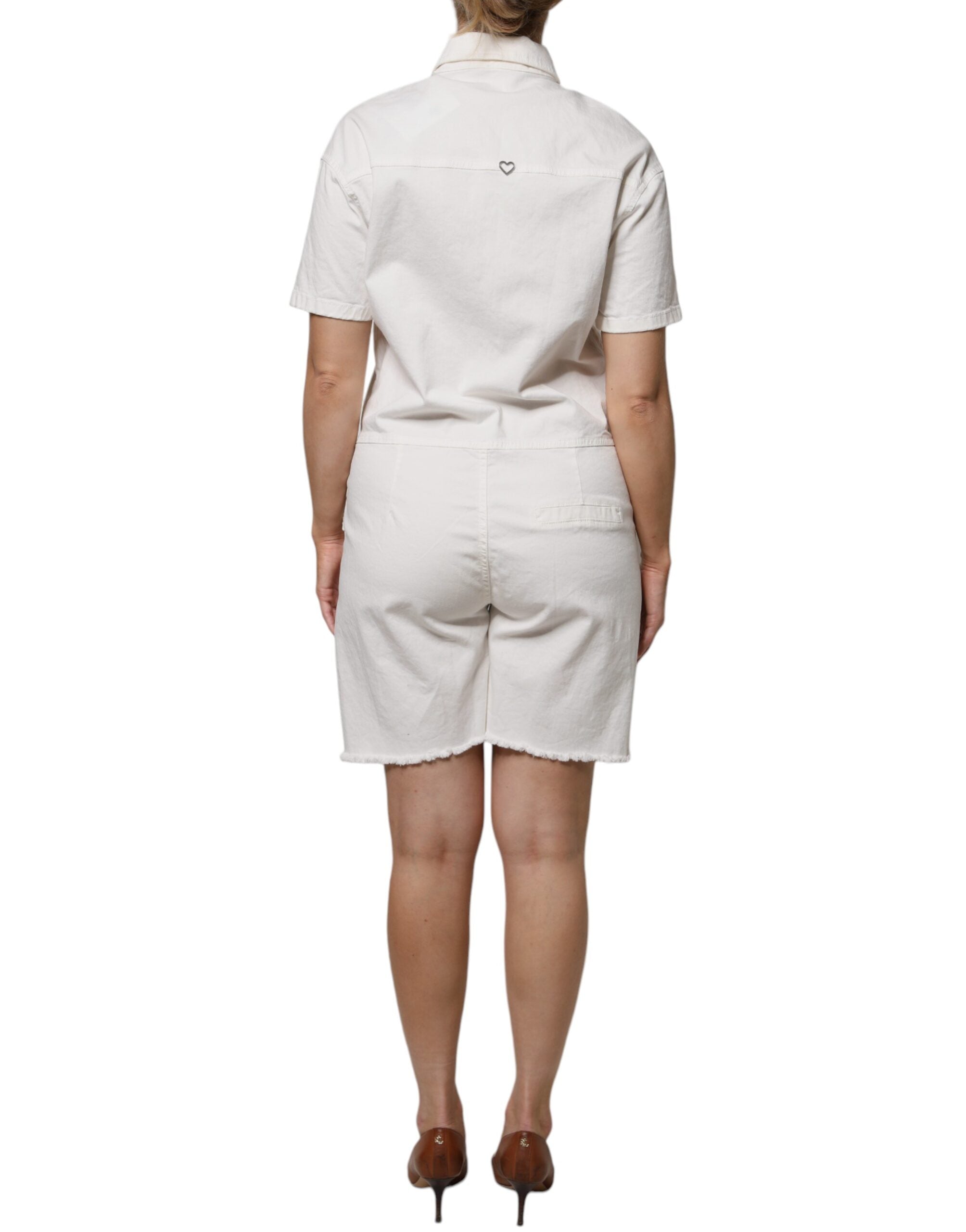 Please White Cotton Short Sleeves Button Down Romper Women's Dress