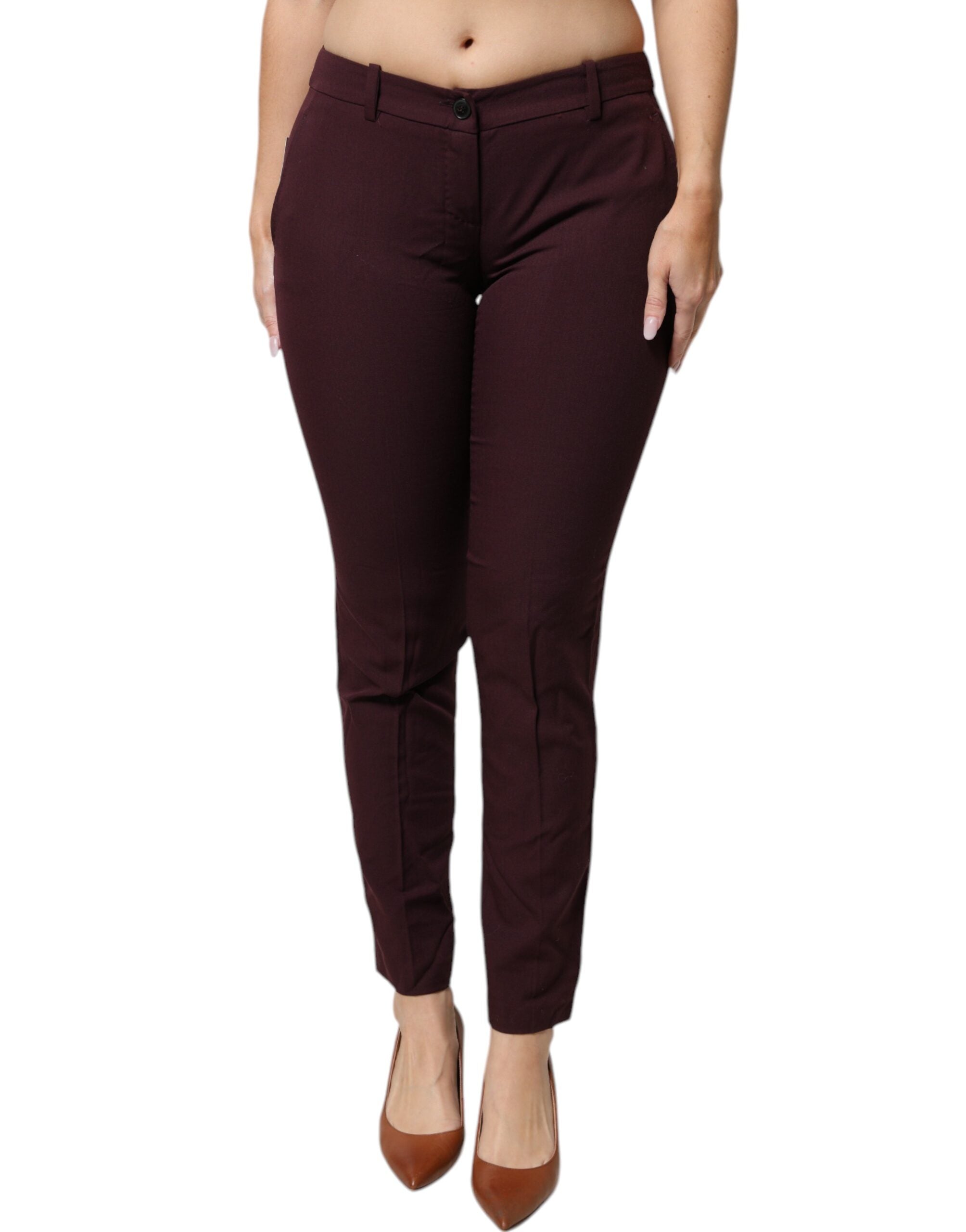 Aniye By Maroon Mid Waist Tapered Skinny Dress Women's Pants (Pre-Owned)