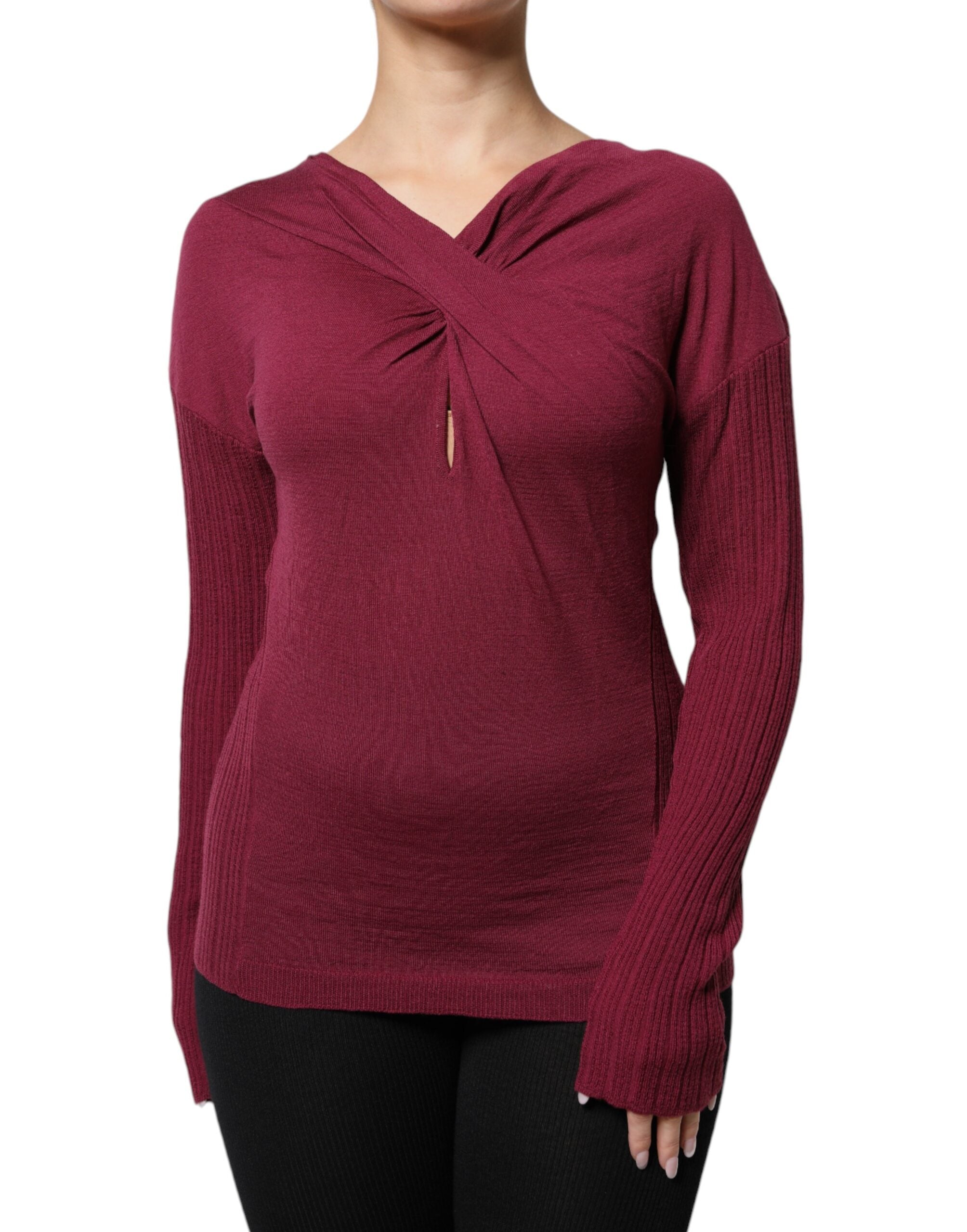 Roberto Cavalli Maroon Jumper Keyhole Knit Pullover Women's Sweater