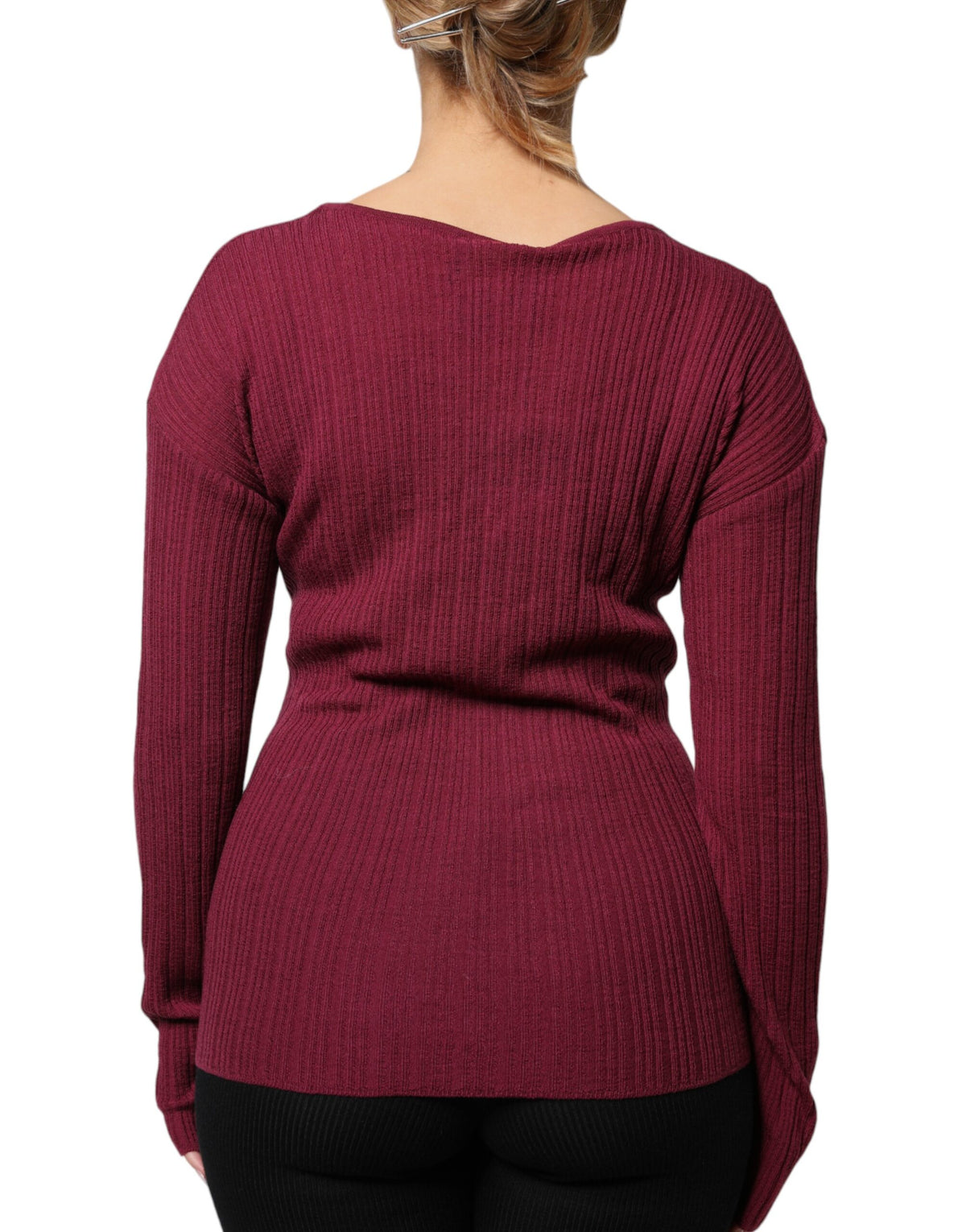 Roberto Cavalli Maroon Jumper Keyhole Knit Pullover Women's Sweater