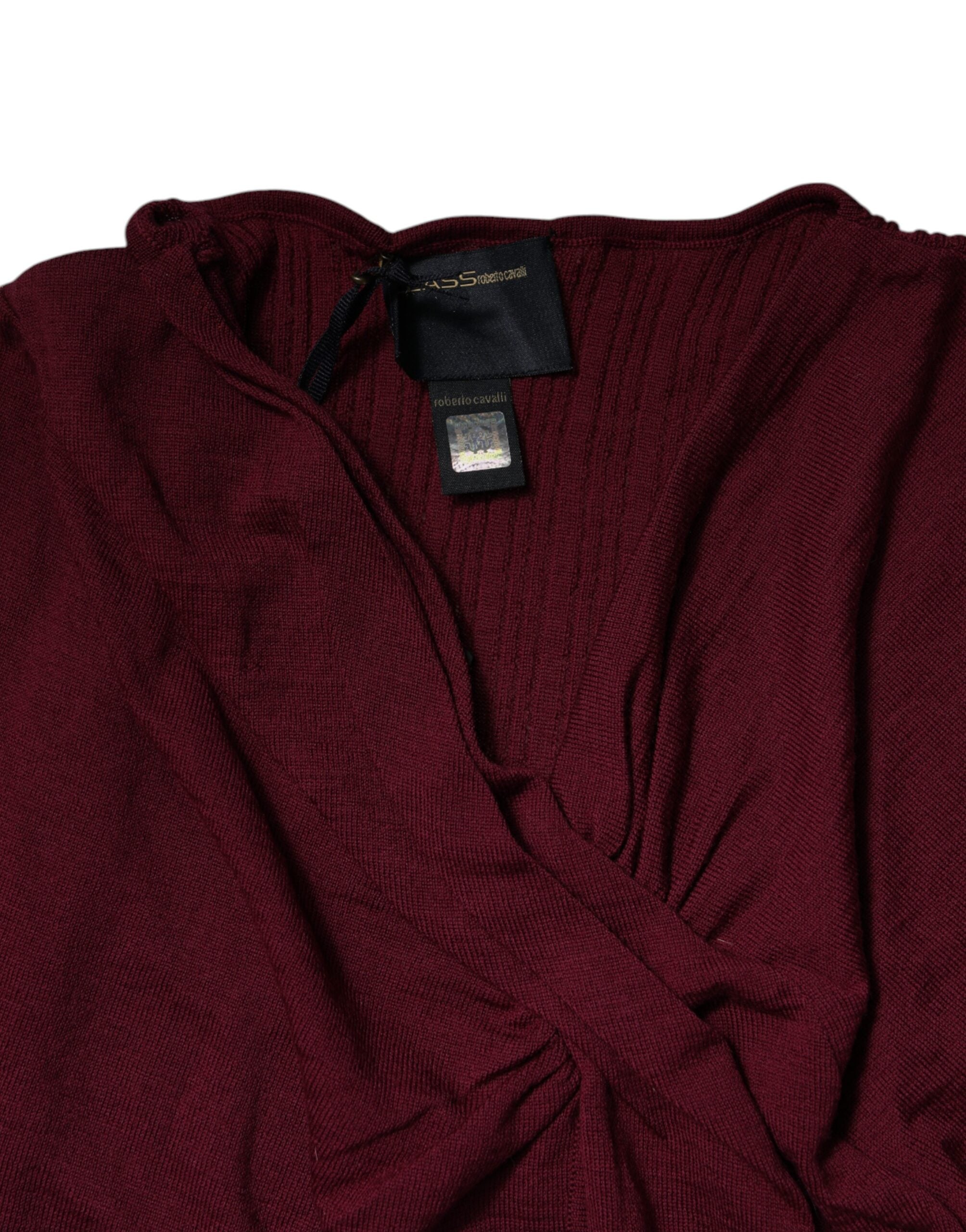 Roberto Cavalli Maroon Jumper Keyhole Knit Pullover Women's Sweater