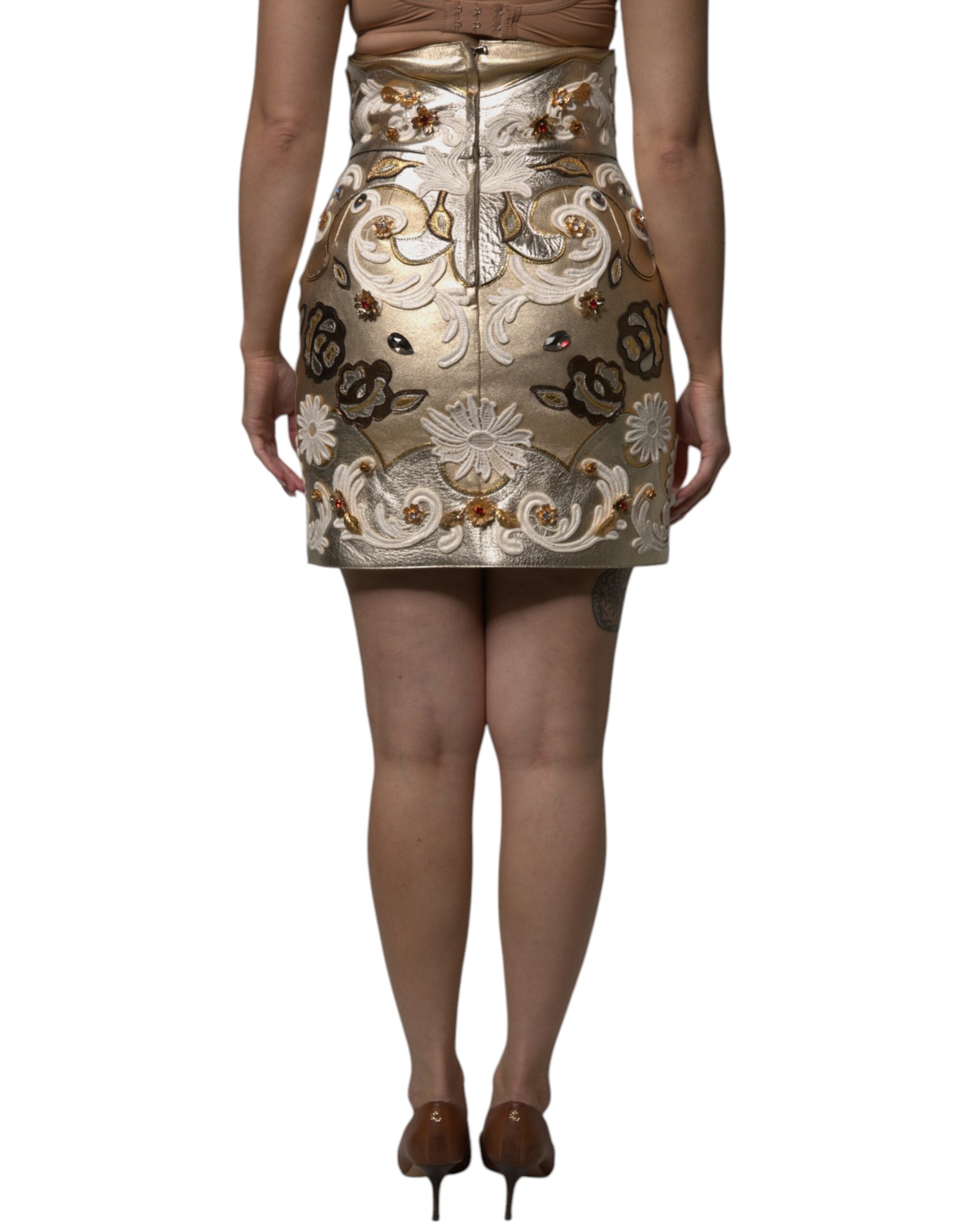 Dolce & Gabbana Gold Jacquard Embellished A-line Mini Women's Skirt (Pre-Owned)