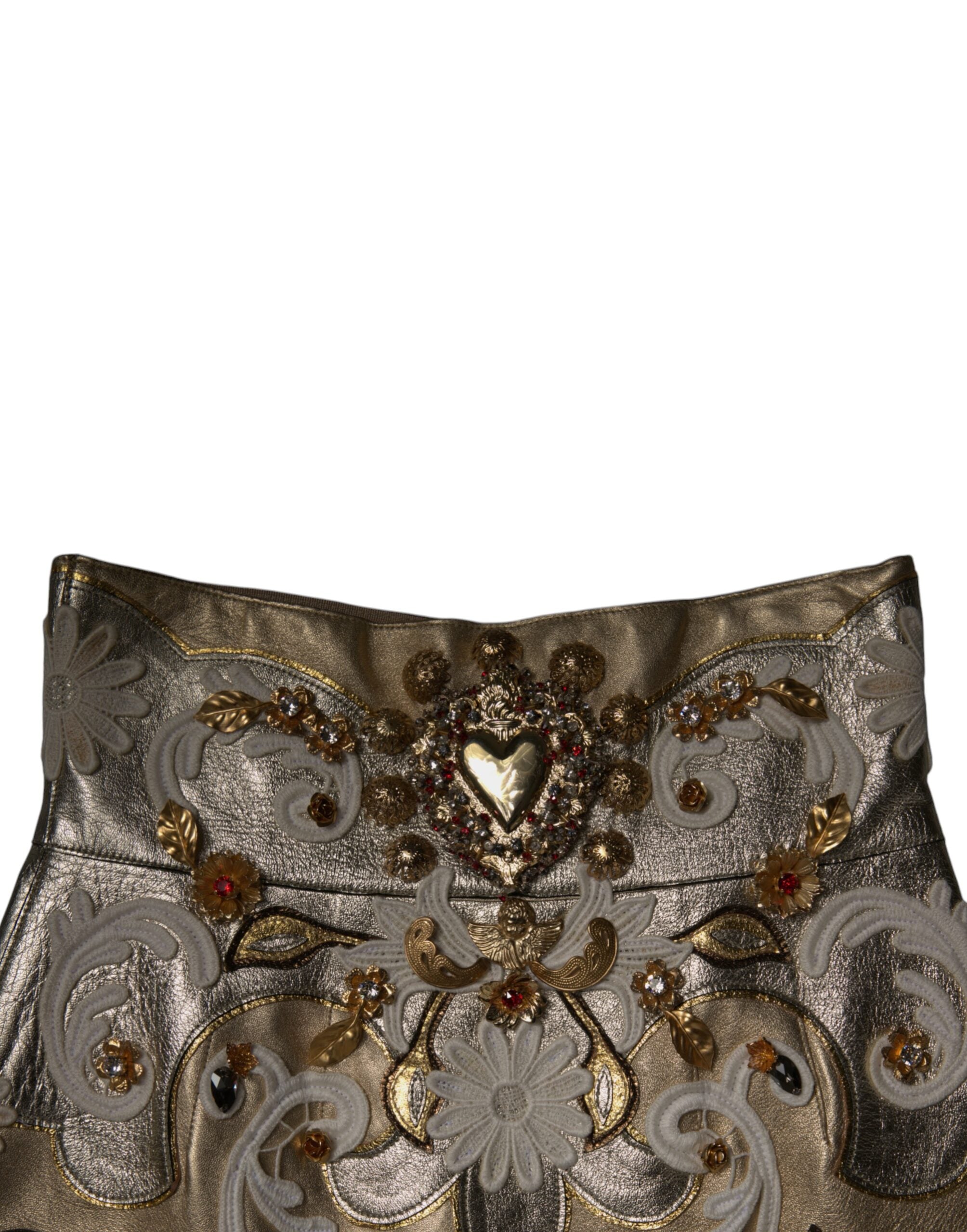 Dolce & Gabbana Gold Jacquard Embellished A-line Mini Women's Skirt (Pre-Owned)