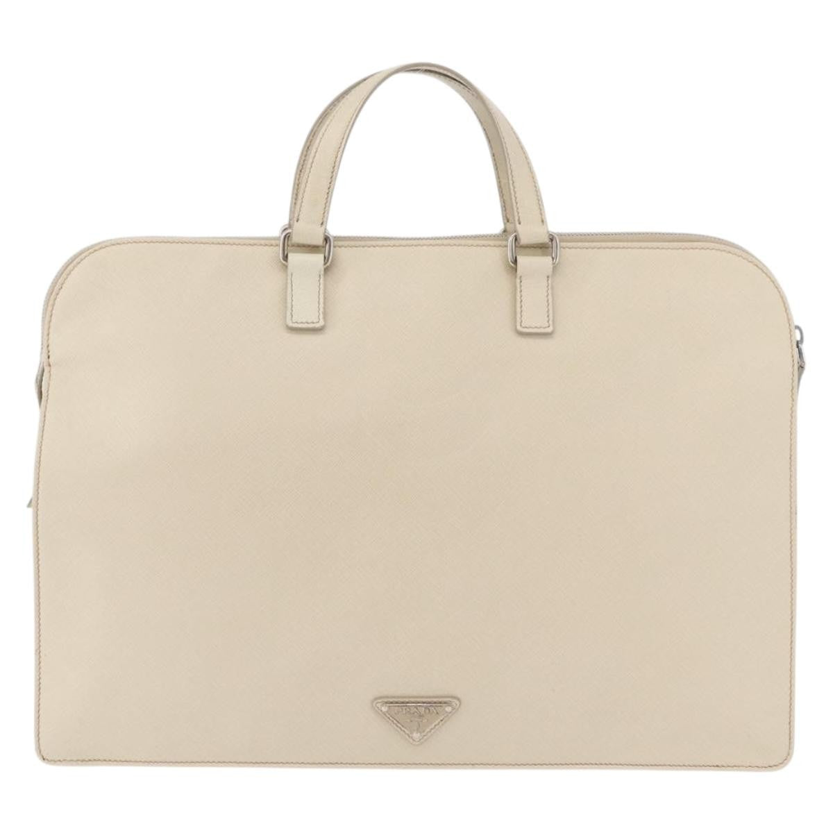 Prada Convertible Travel Saffiano Leather Beige Leather Briefcase Bag (Pre-Owned)
