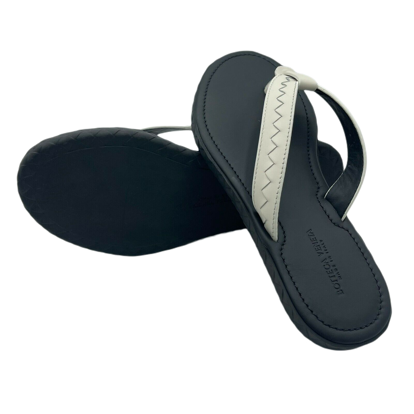 Bottega Veneta Men's White/Black Leather Thong Sandal 40/US 7