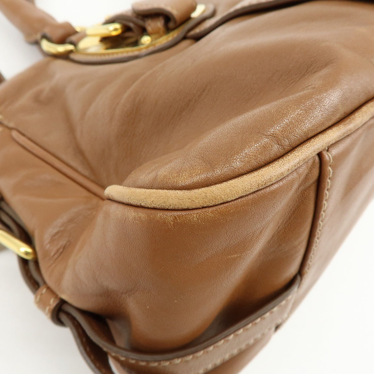 Prada Convertible Belted Satchel Soft Calf Brown Leather Handbag (Pre-Owned)