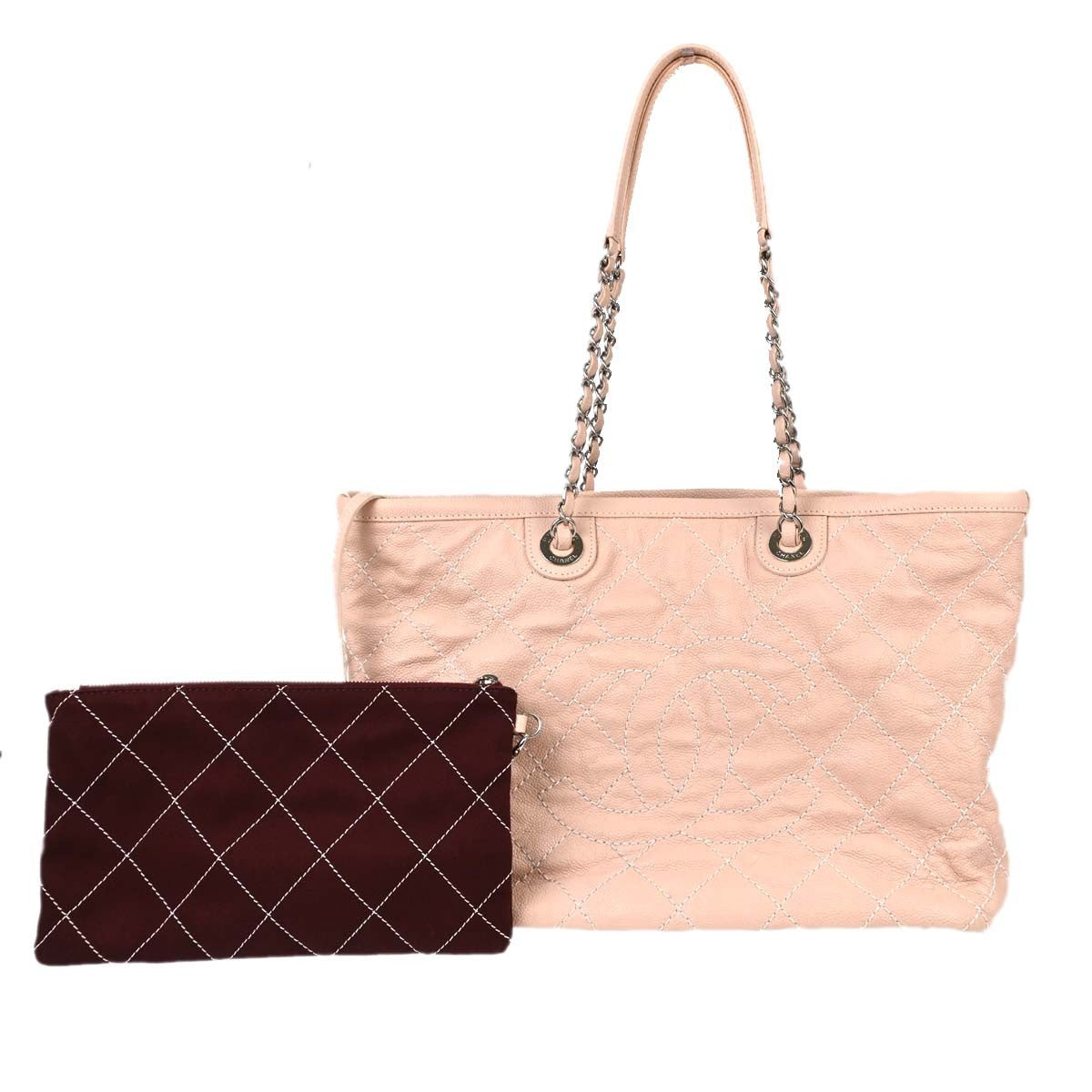 Chanel On The Road Quilted Leather Pink Leather Tote Bag Bag (Pre-Owned)