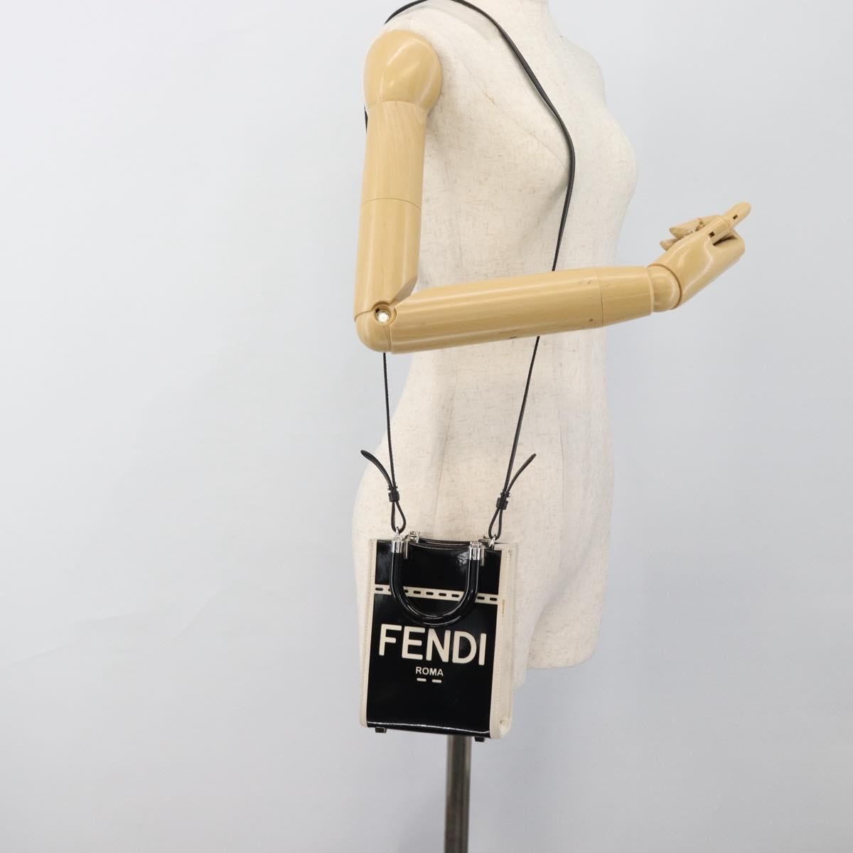 Fendi Sunshine Shopper Patent And Canvas Black Patent_Leather Tote Bag Bag (Pre-Owned)