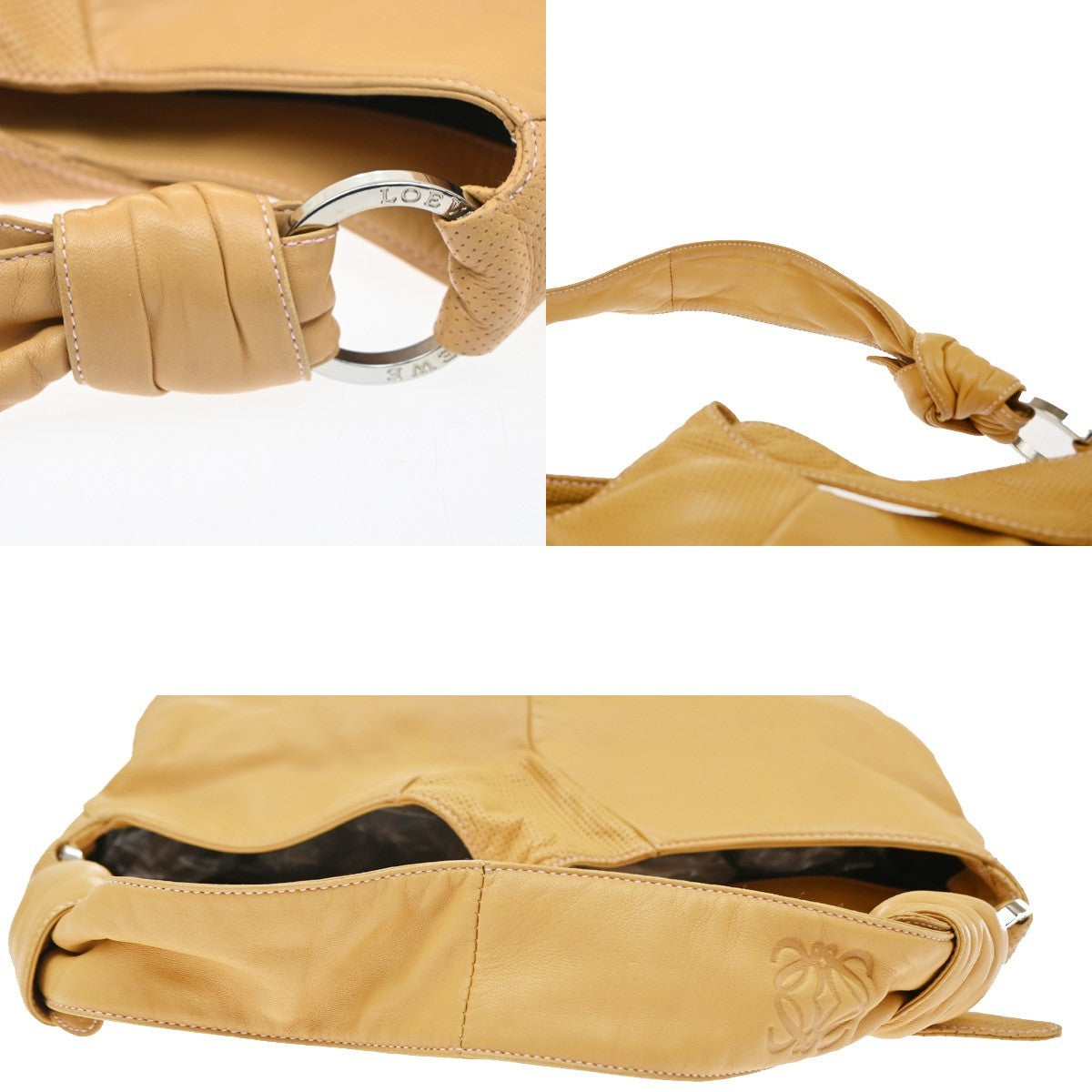 Loewe Vintage Knot Nappa Leather Hobo Bag Leather Beige Leather Handbag (Pre-Owned)