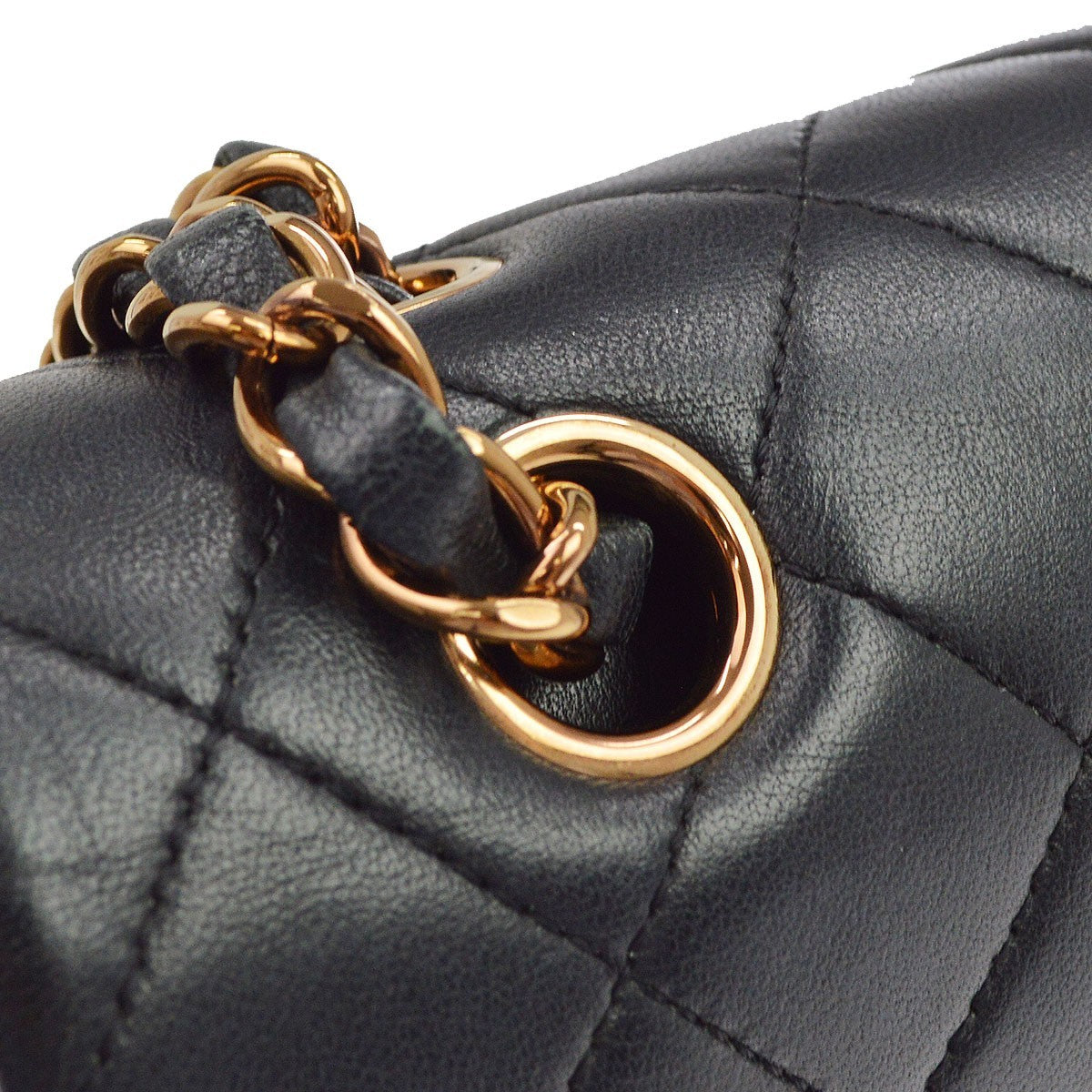 Chanel Classic Timeless Double Flap Quilted Lambskin Black Leather Handbag (Pre-Owned)